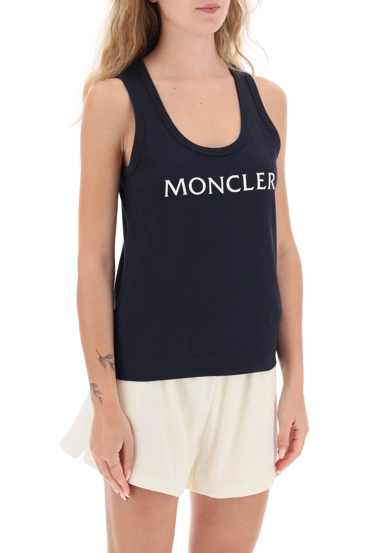 Moncler basic logo print ribbed tank top