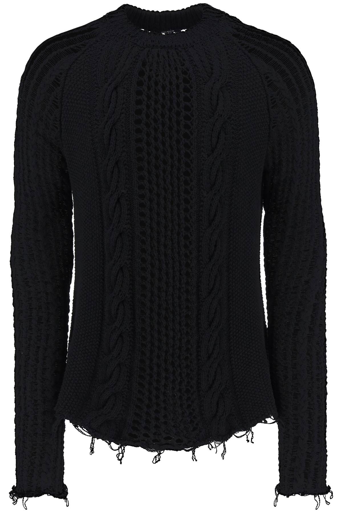 Balmain distressed cotton aran sweater