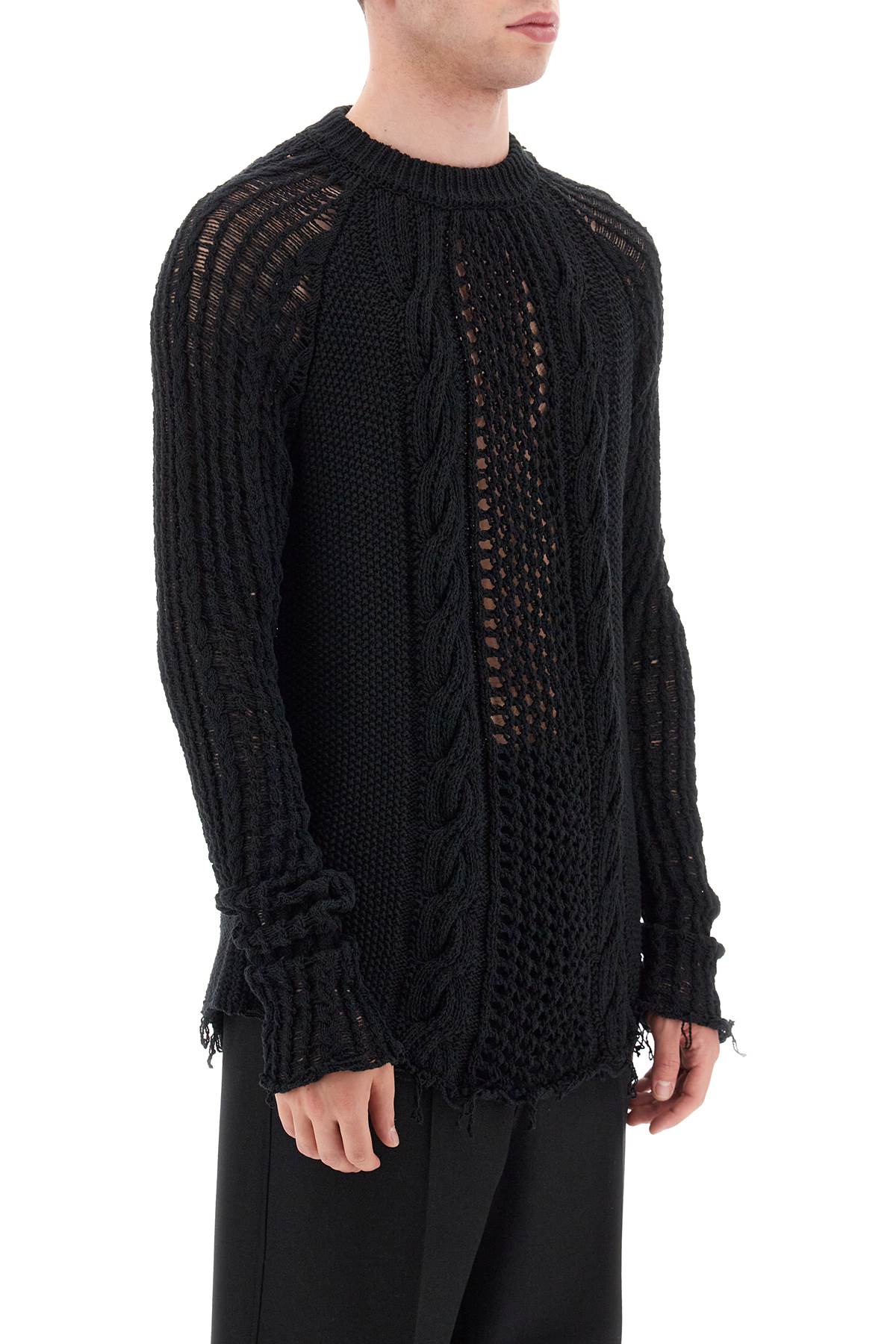 Balmain distressed cotton aran sweater