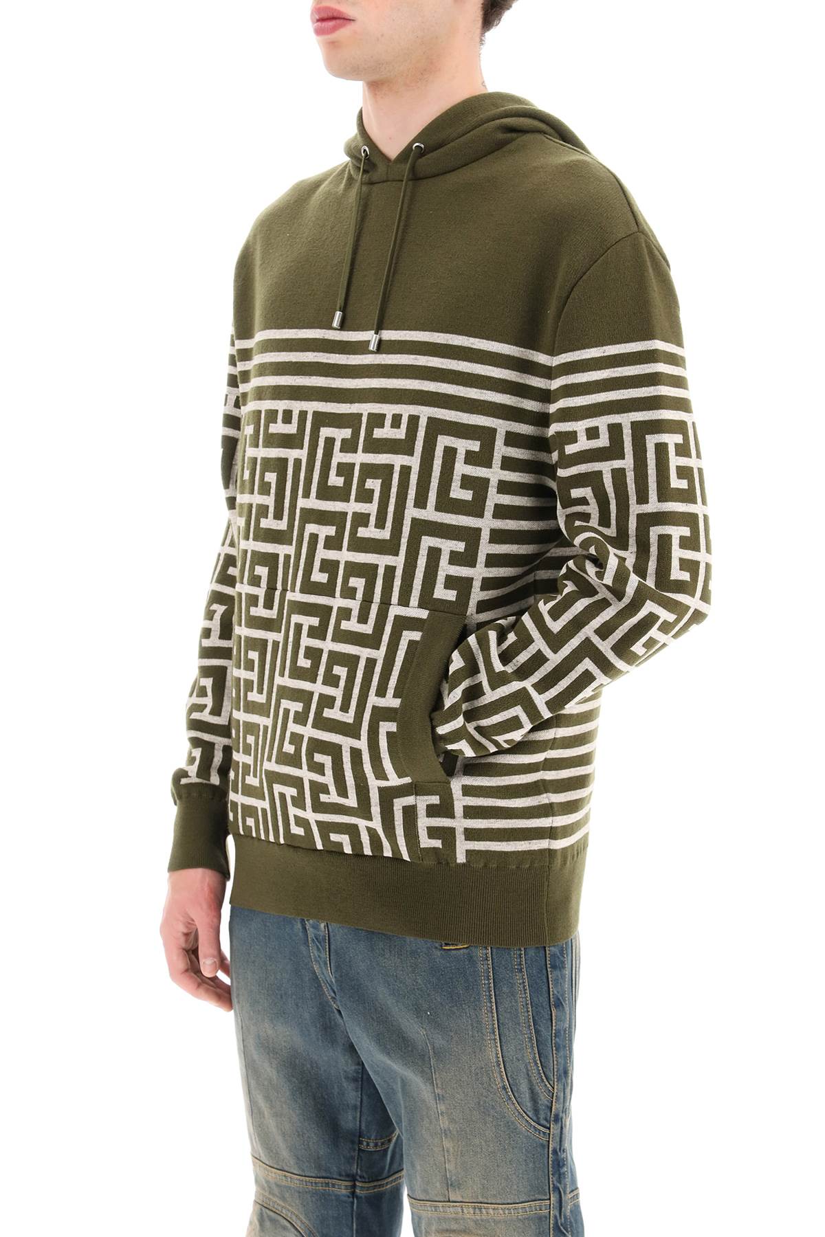 Balmain striped monogram knit hoodie