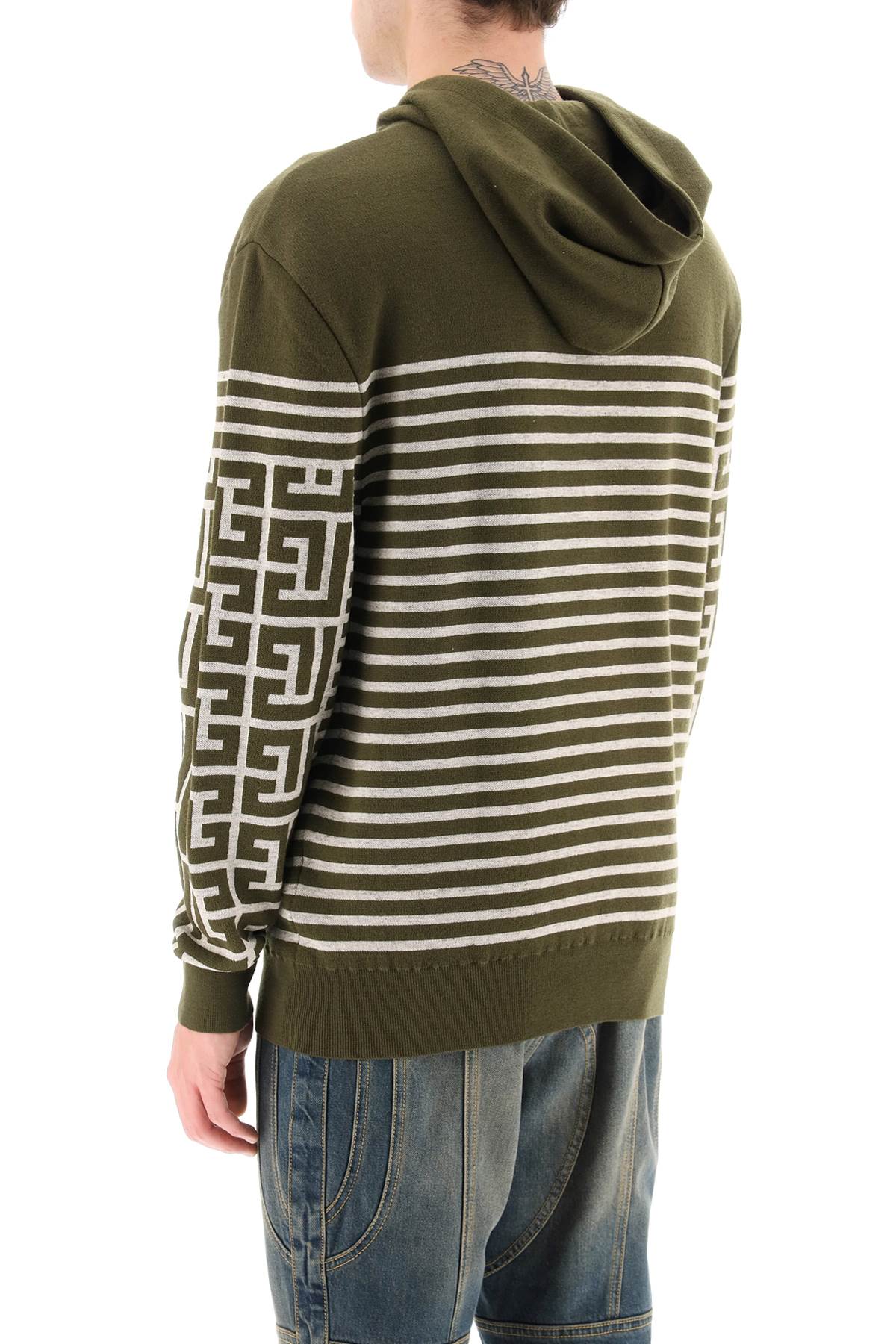 Balmain striped monogram knit hoodie