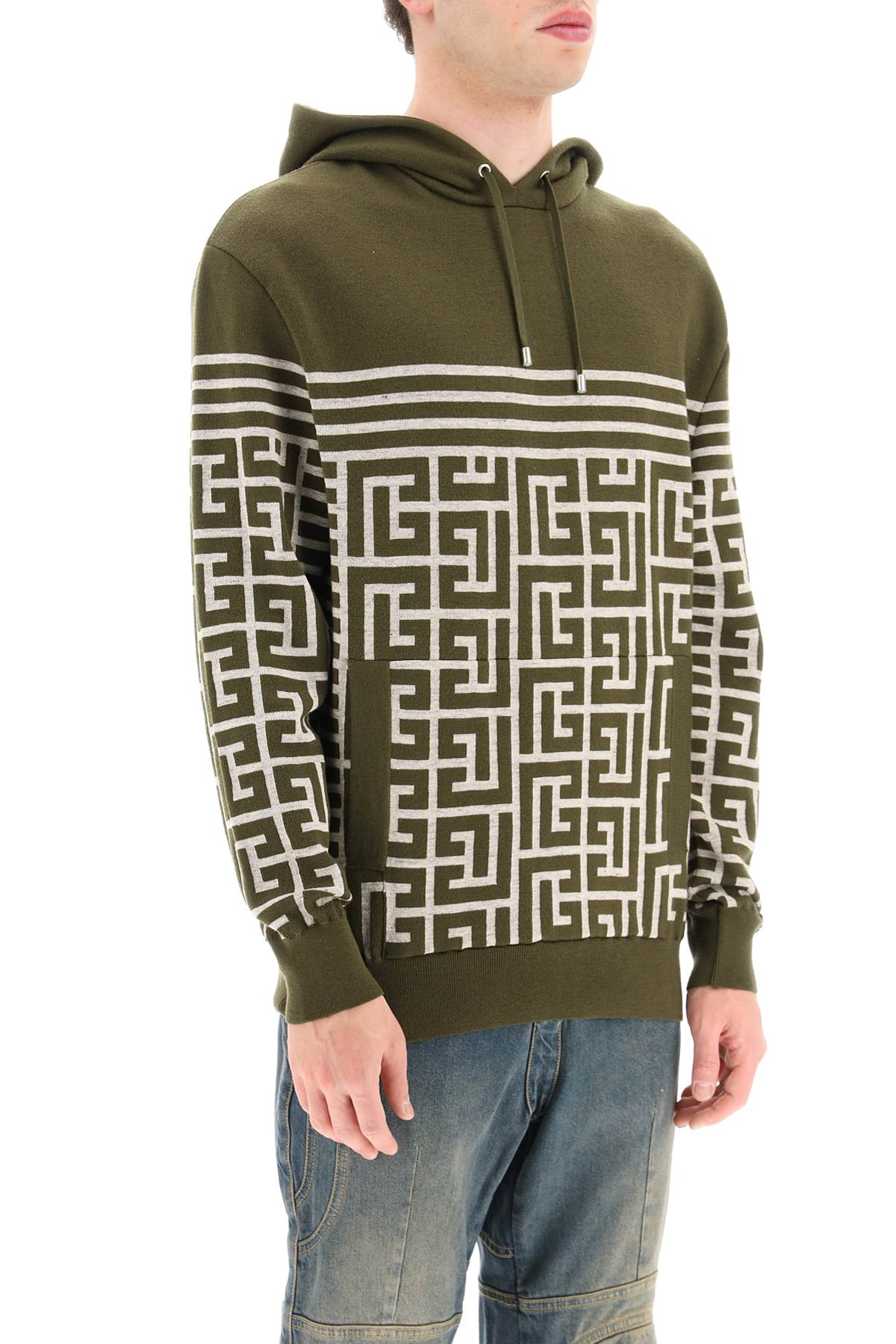 Balmain striped monogram knit hoodie