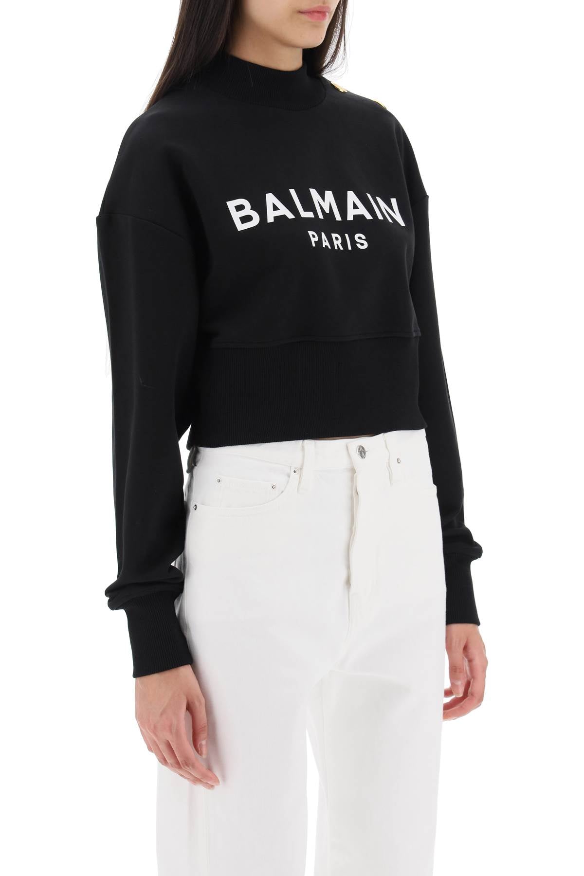 Balmain cropped sweatshirt with logo print and buttons