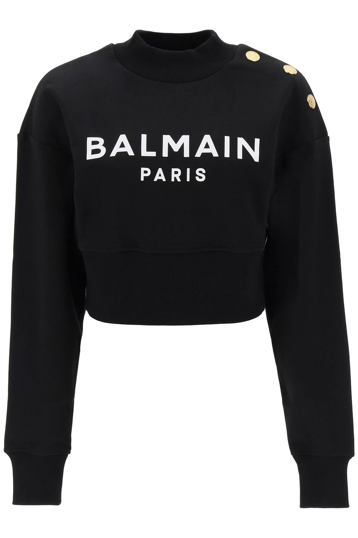 Balmain cropped sweatshirt with logo print and buttons