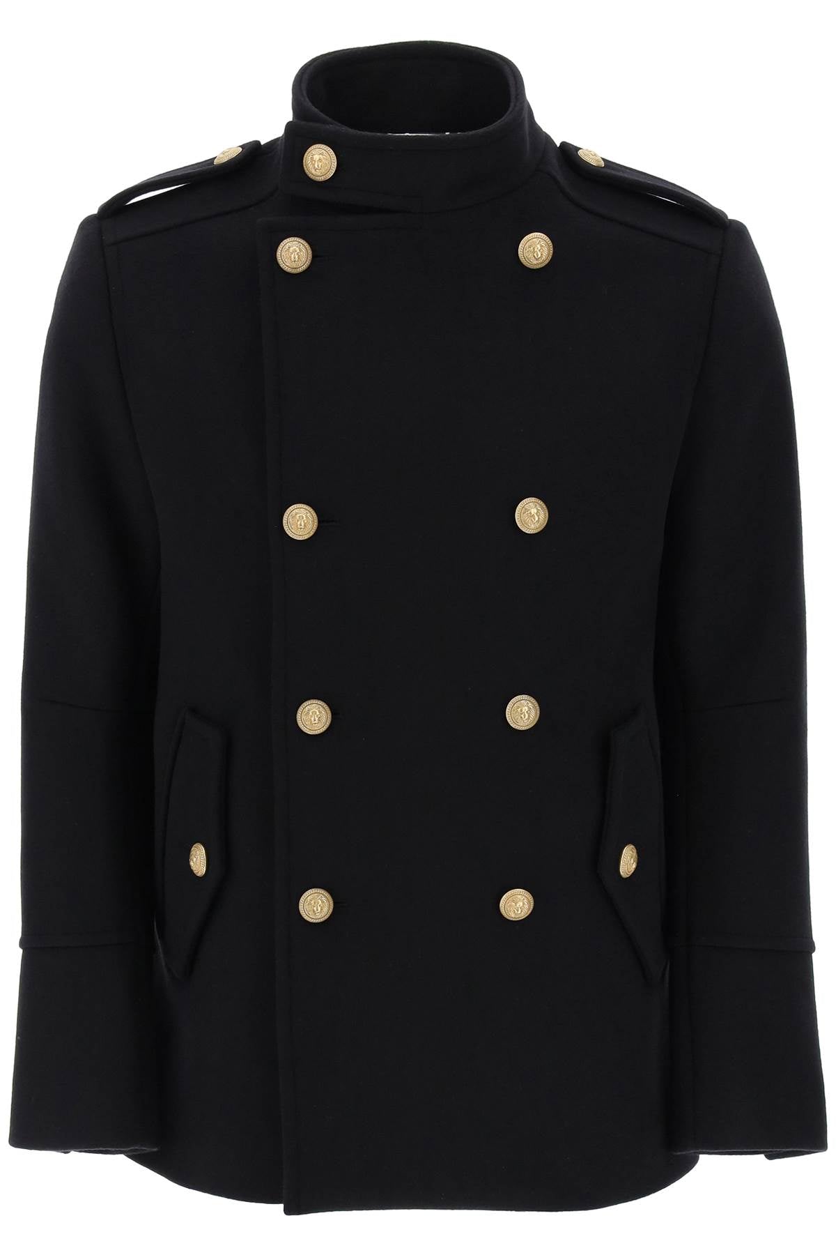 Balmain double-breasted peacoat with embossed buttons