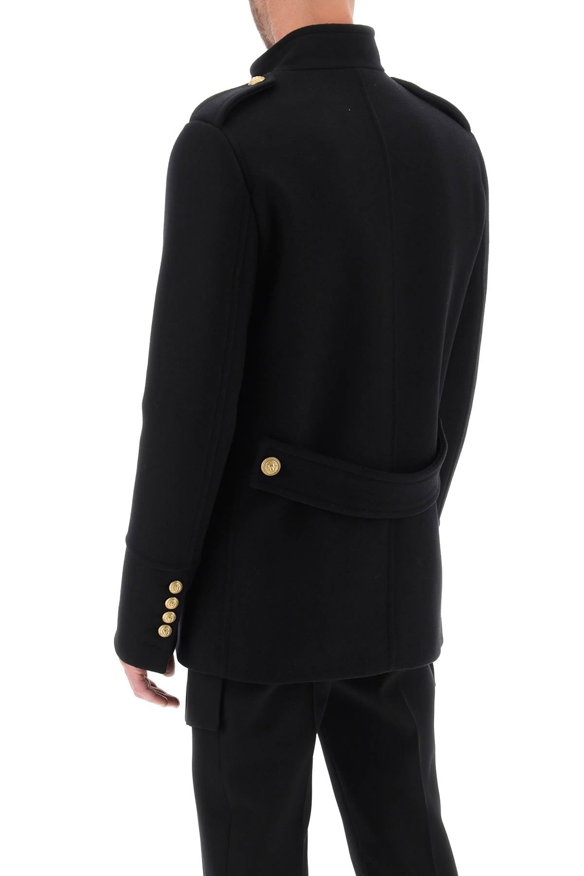 Balmain double-breasted peacoat with embossed buttons