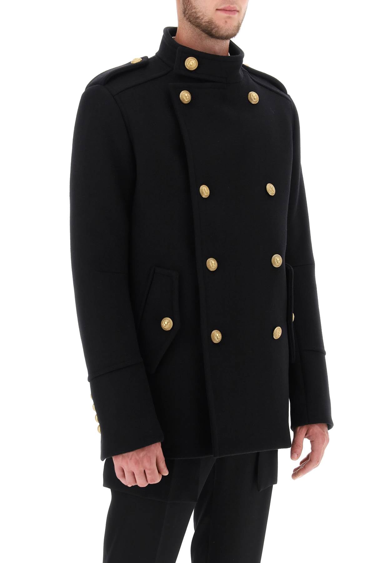 Balmain double-breasted peacoat with embossed buttons