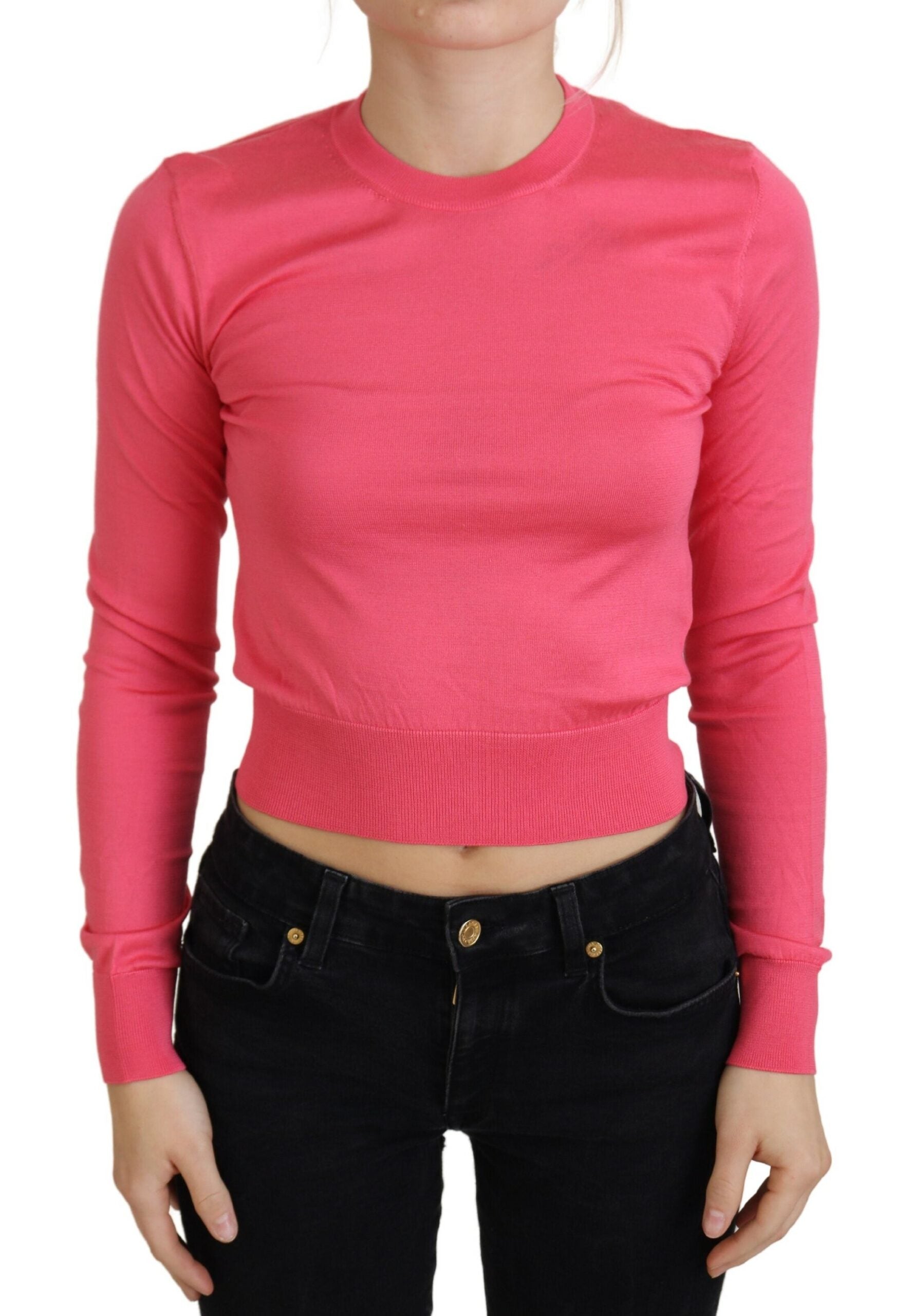 Dolce & Gabbana Elegant Pink Cropped Crewneck Sweater