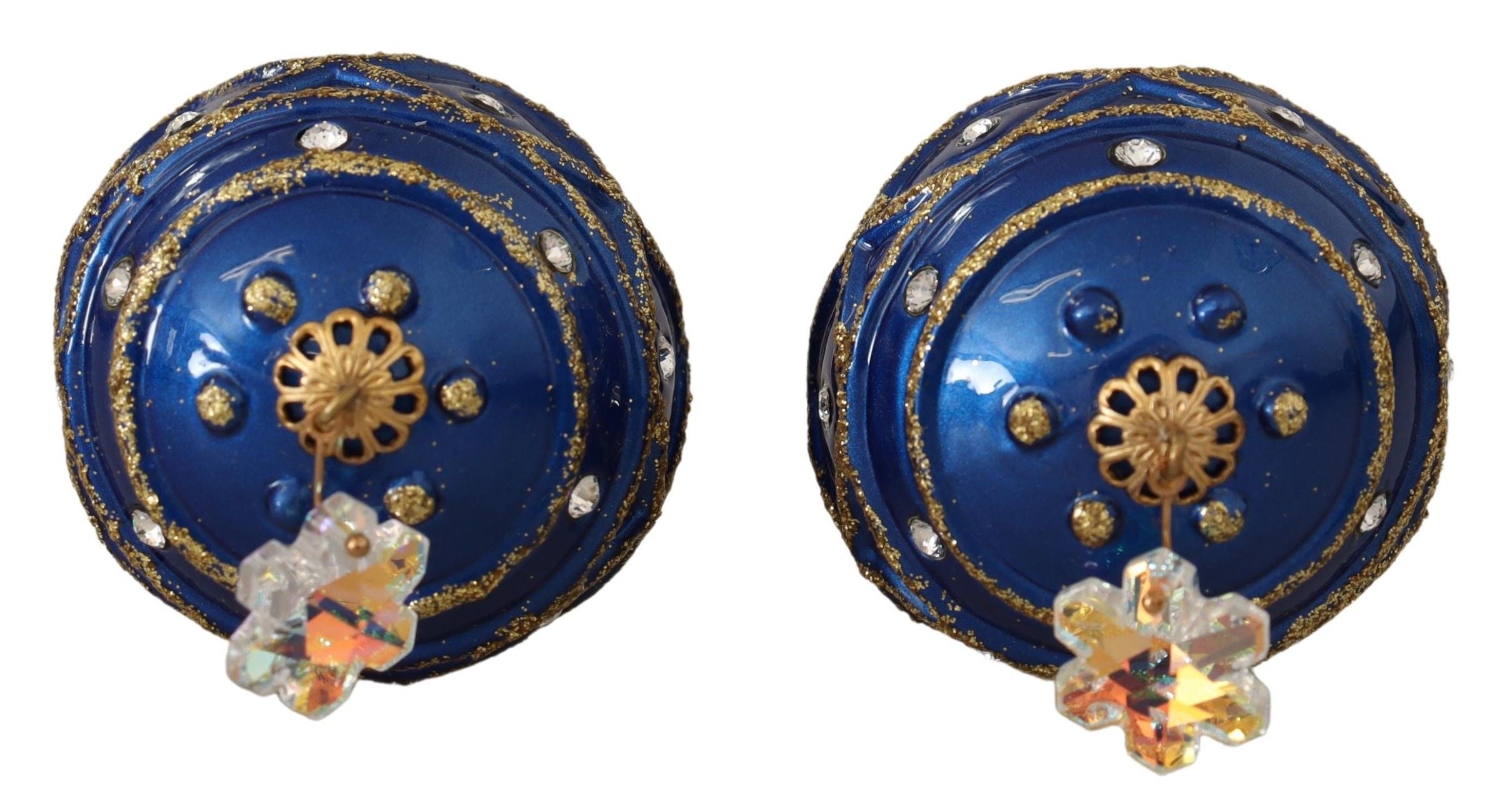 Dolce & Gabbana Blue Christmas Ball Crystal Hook Gold Brass Earrings