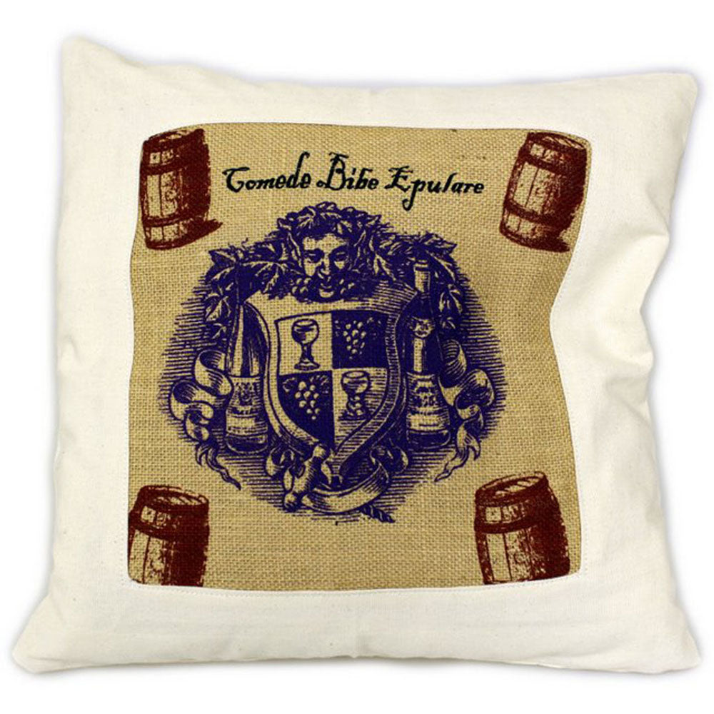 CUSCINI LETTERARI - Copricuscino in Juta lavata / Cotton pillow case  e Juta lavata COMEDE BIBE EPULARE - Size 40x40cm