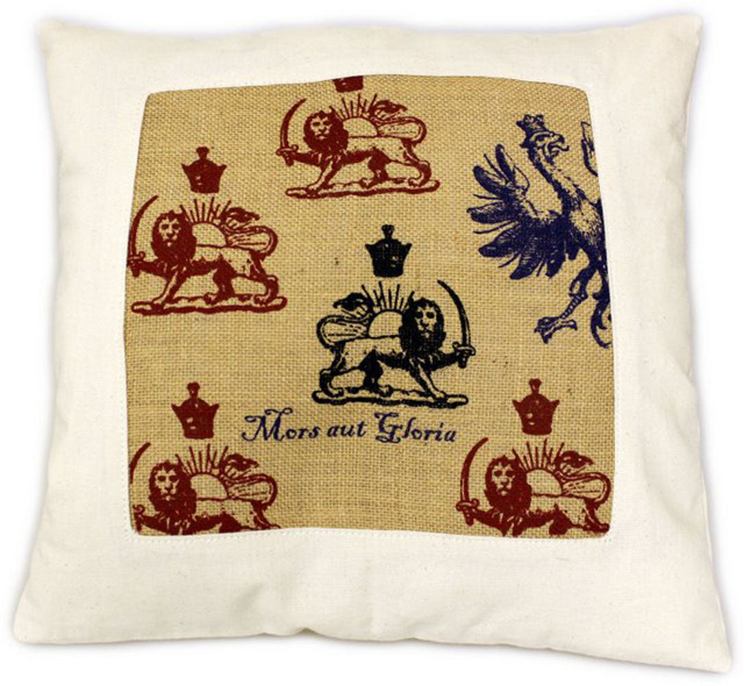 CUSCINI LETTERARI - Copricuscino in Juta lavata / Cotton pillow case  e Juta lavata MORS AUT GLORIA - Size 40x40cm