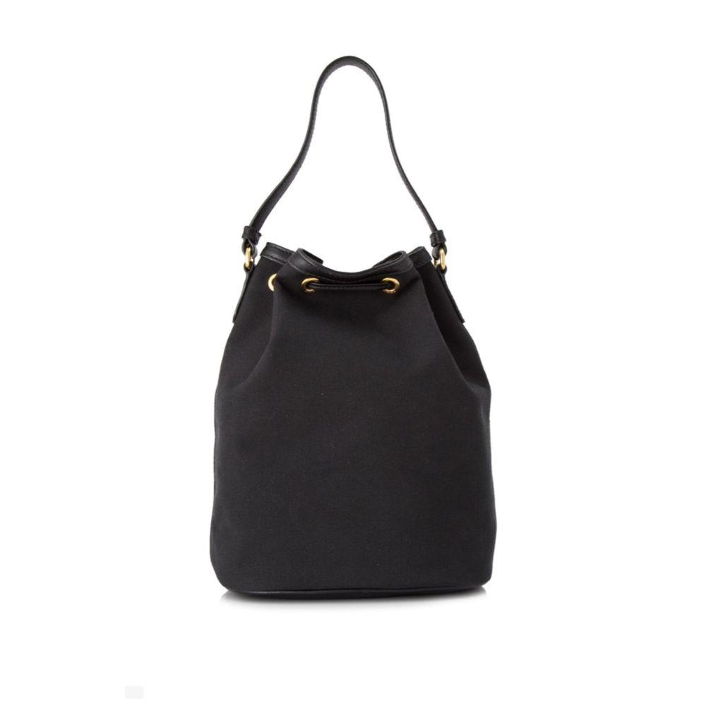 Prada Black Canvas Jacquard Logo Convertible Medium Bucket Bag