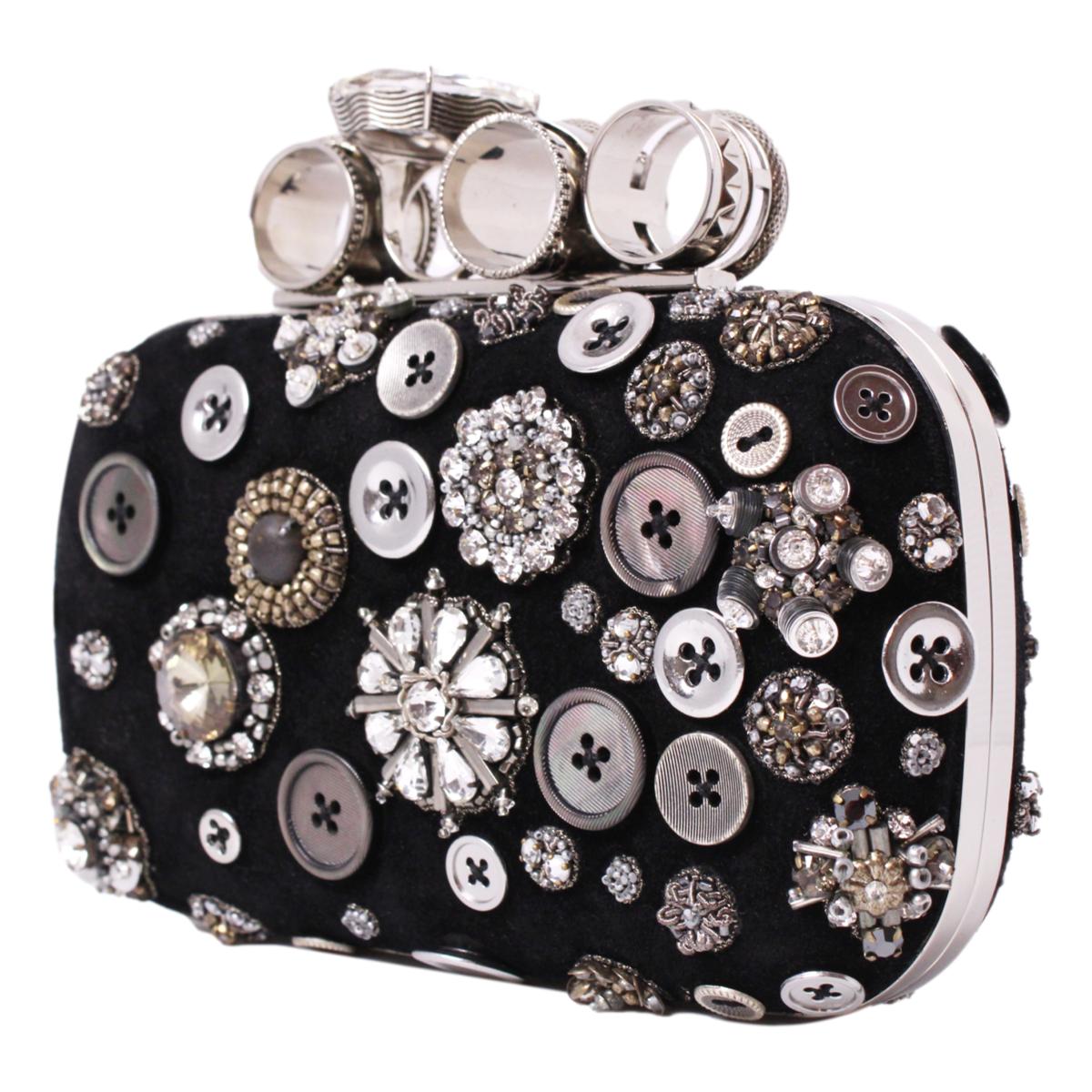 Alexander McQueen Black Embellished Four-Ring Box Clutch