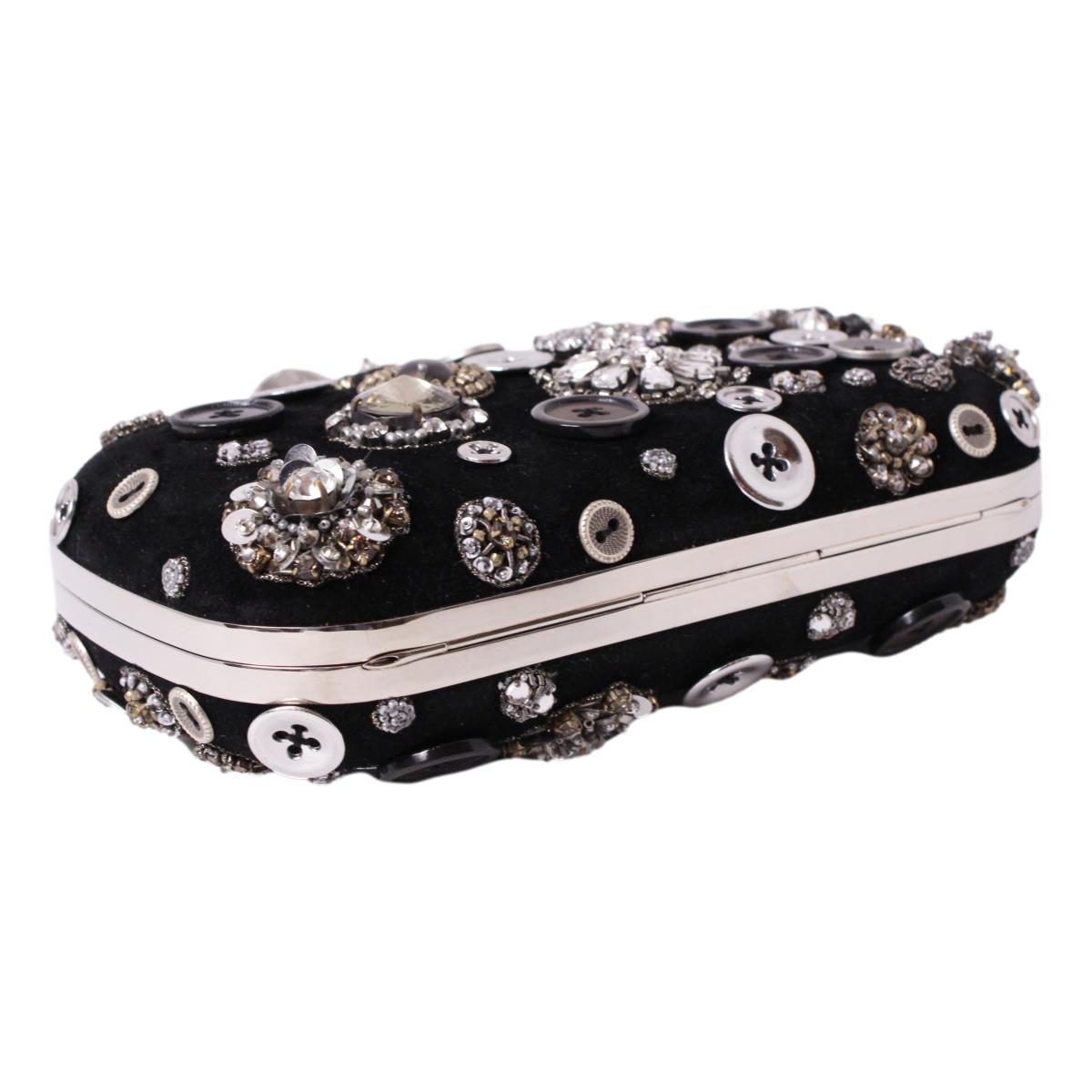 Alexander McQueen Black Embellished Four-Ring Box Clutch