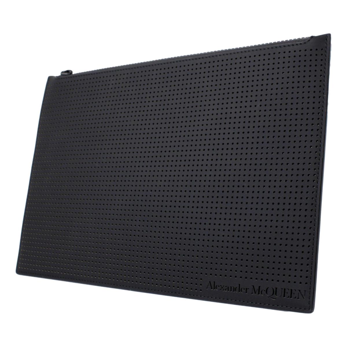 Alexander McQueen Black Leather Perforated Flat Pouch