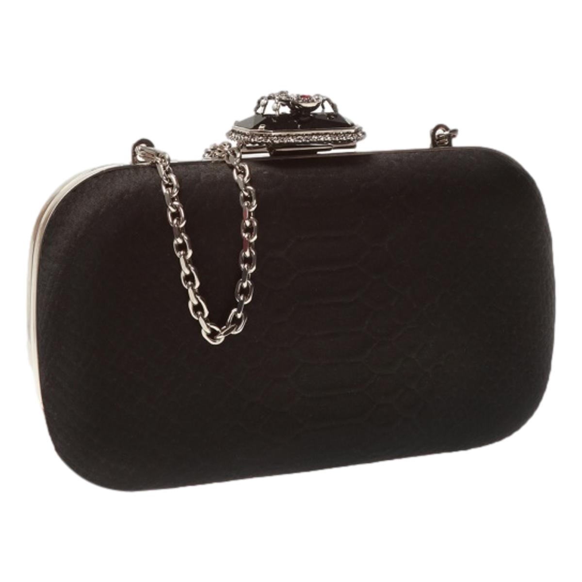 Alexander McQueen Black Embossed Satin Spider Box Clutch