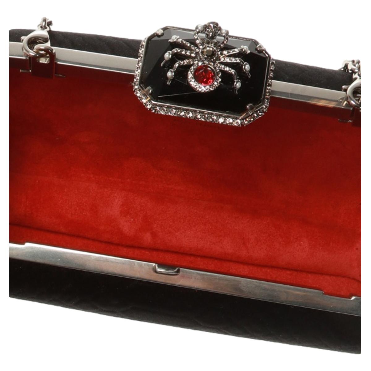 Alexander McQueen Black Embossed Satin Spider Box Clutch