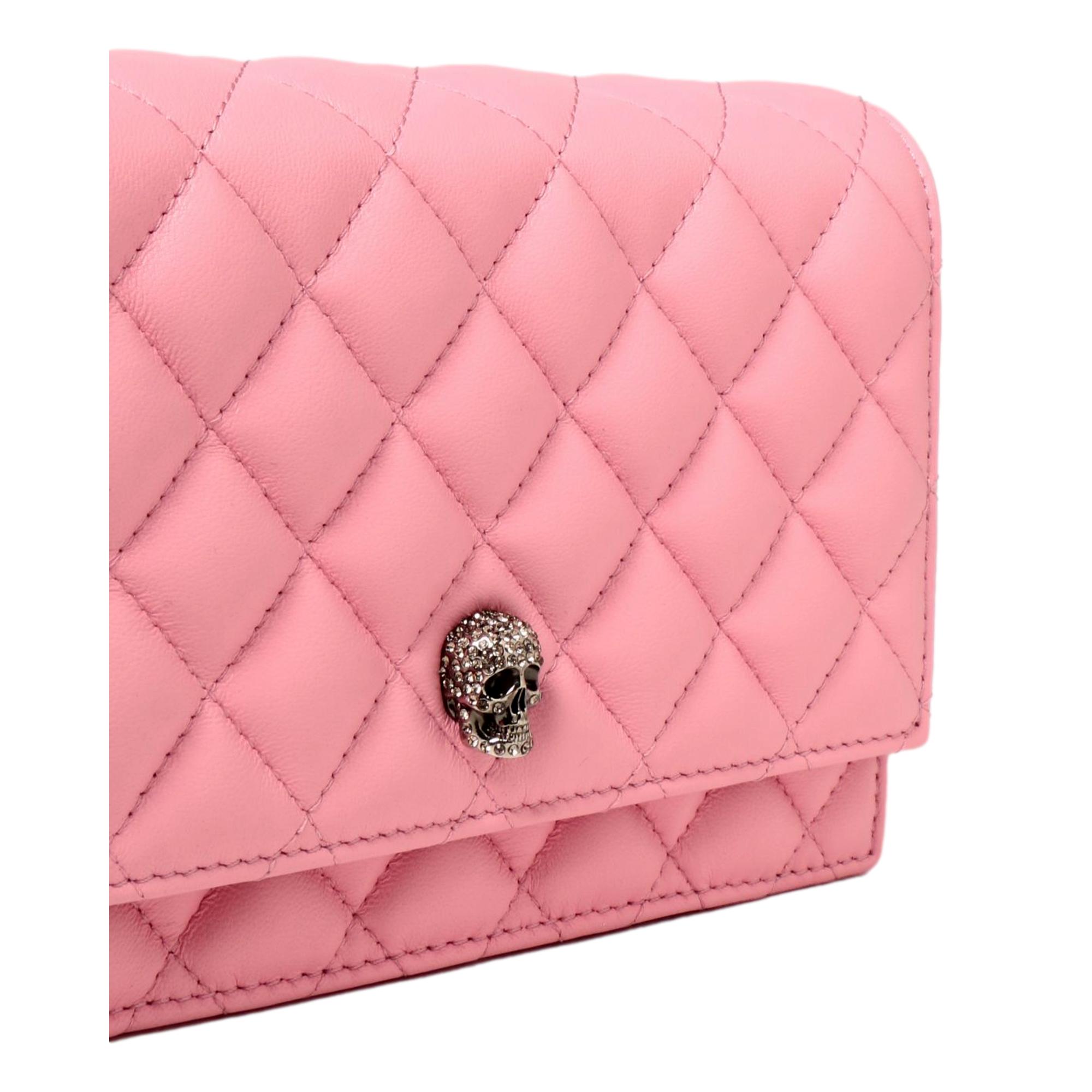 Alexander McQueen Pink Quilted Leather Skull Shoulder Bag