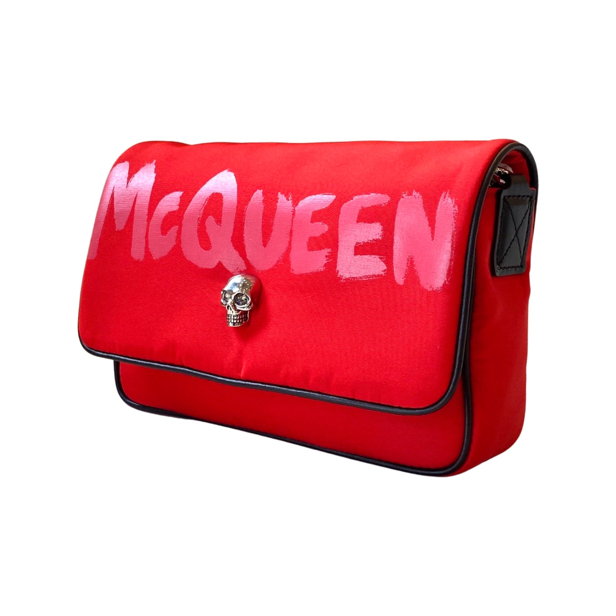 Alexander McQueen Red Nylon Graffiti Skull Shoulder Bag