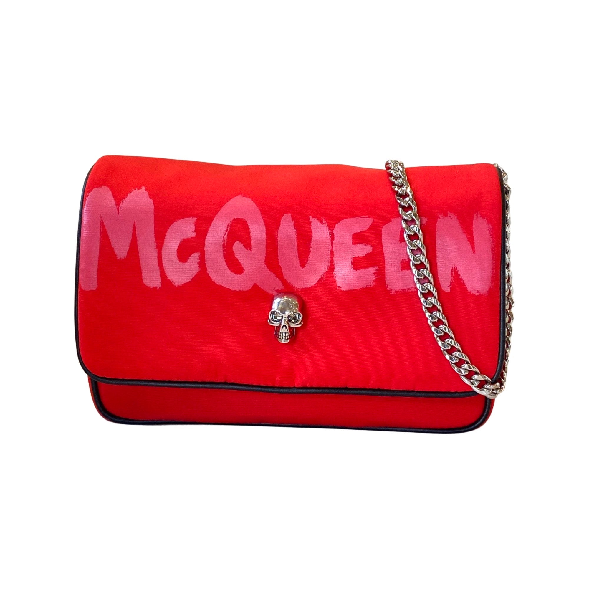 Alexander McQueen Red Nylon Graffiti Skull Shoulder Bag