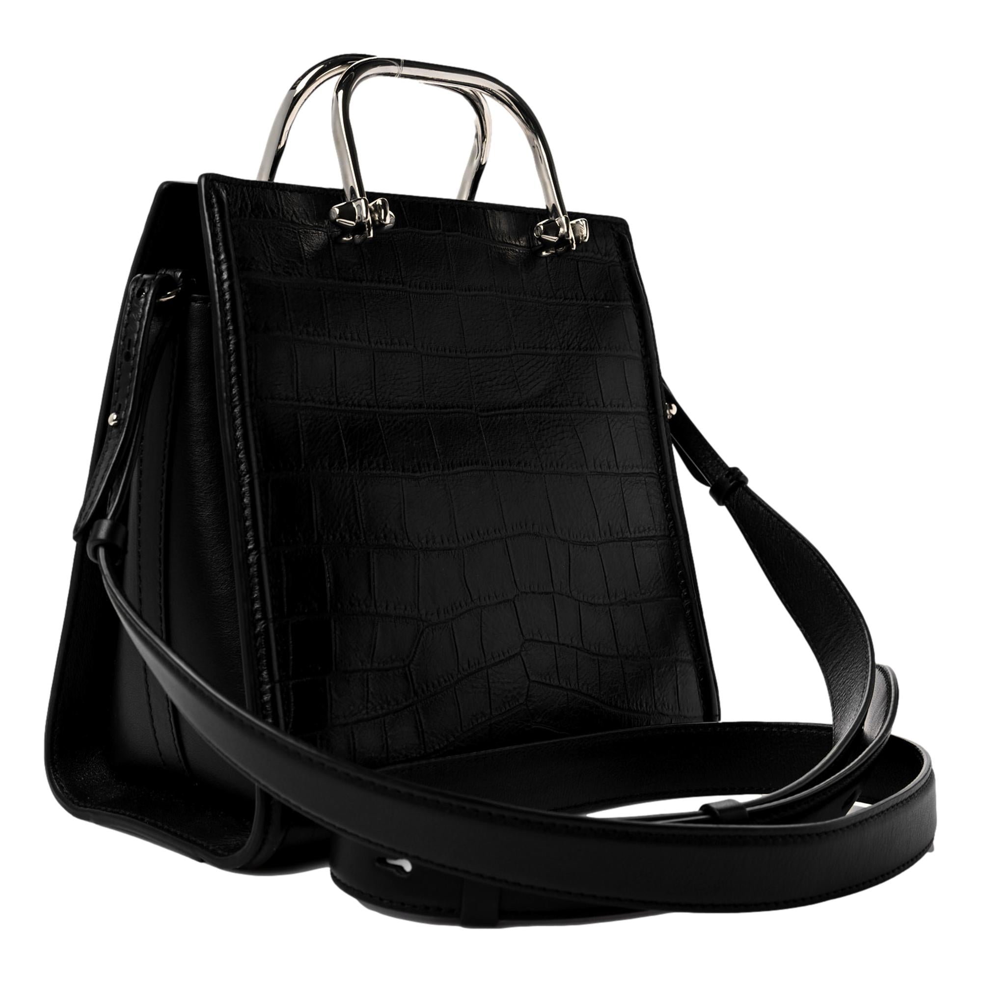 Alexander McQueen The Short Story Black Croc Print Leather Satchel