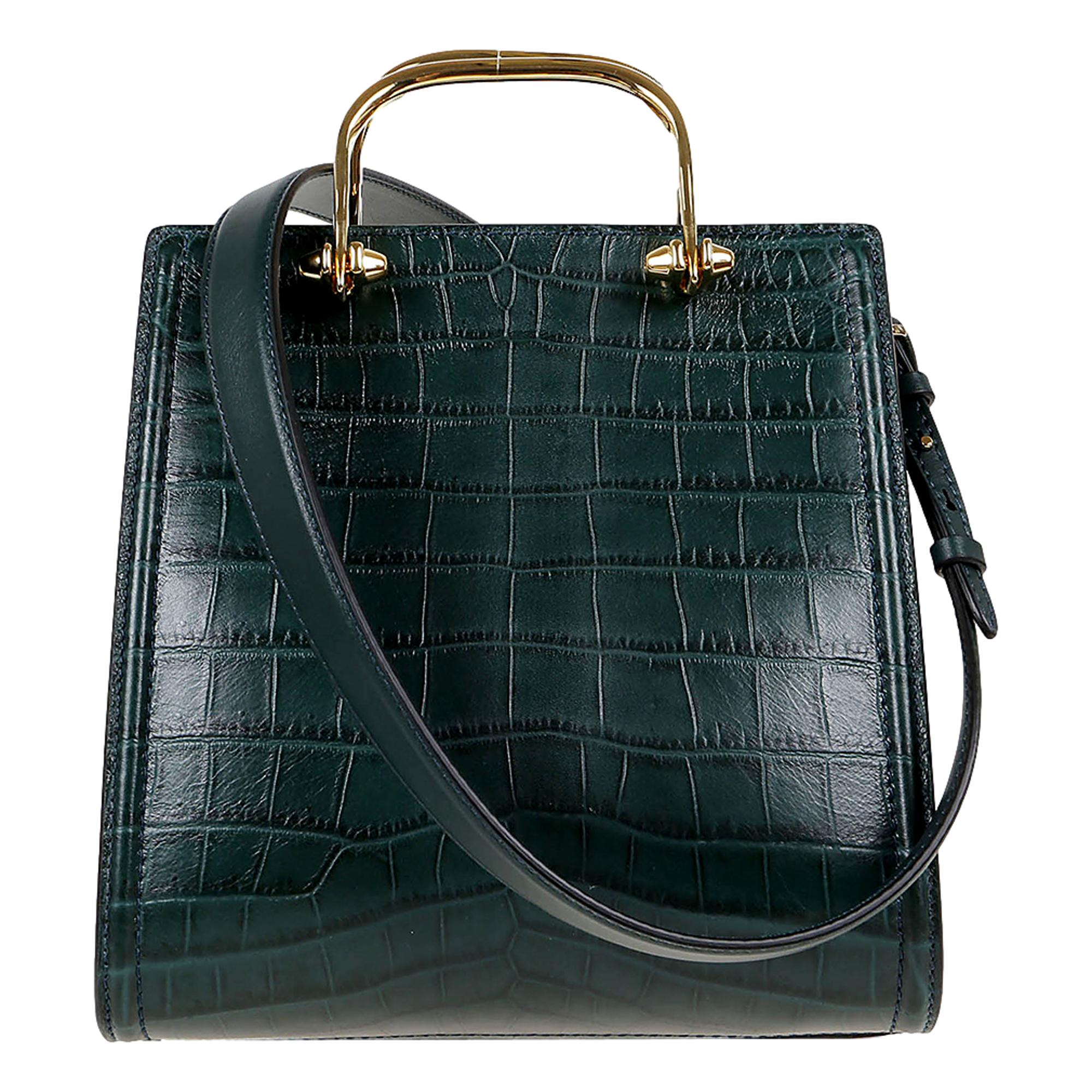 Alexander McQueen The Short Story Forest Green Croc Print Leather Satchel