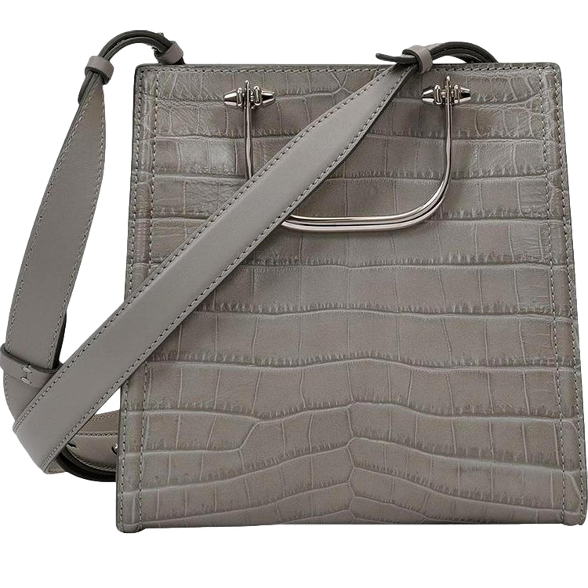 Alexander McQueen The Short Story Grey Croc Print Leather Satchel