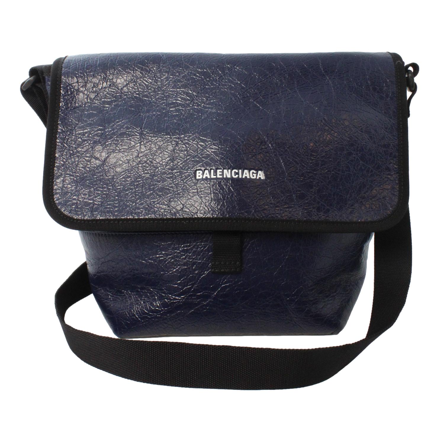 Balenciaga Arena Blue Lambskin Leather Flap Messenger Bag