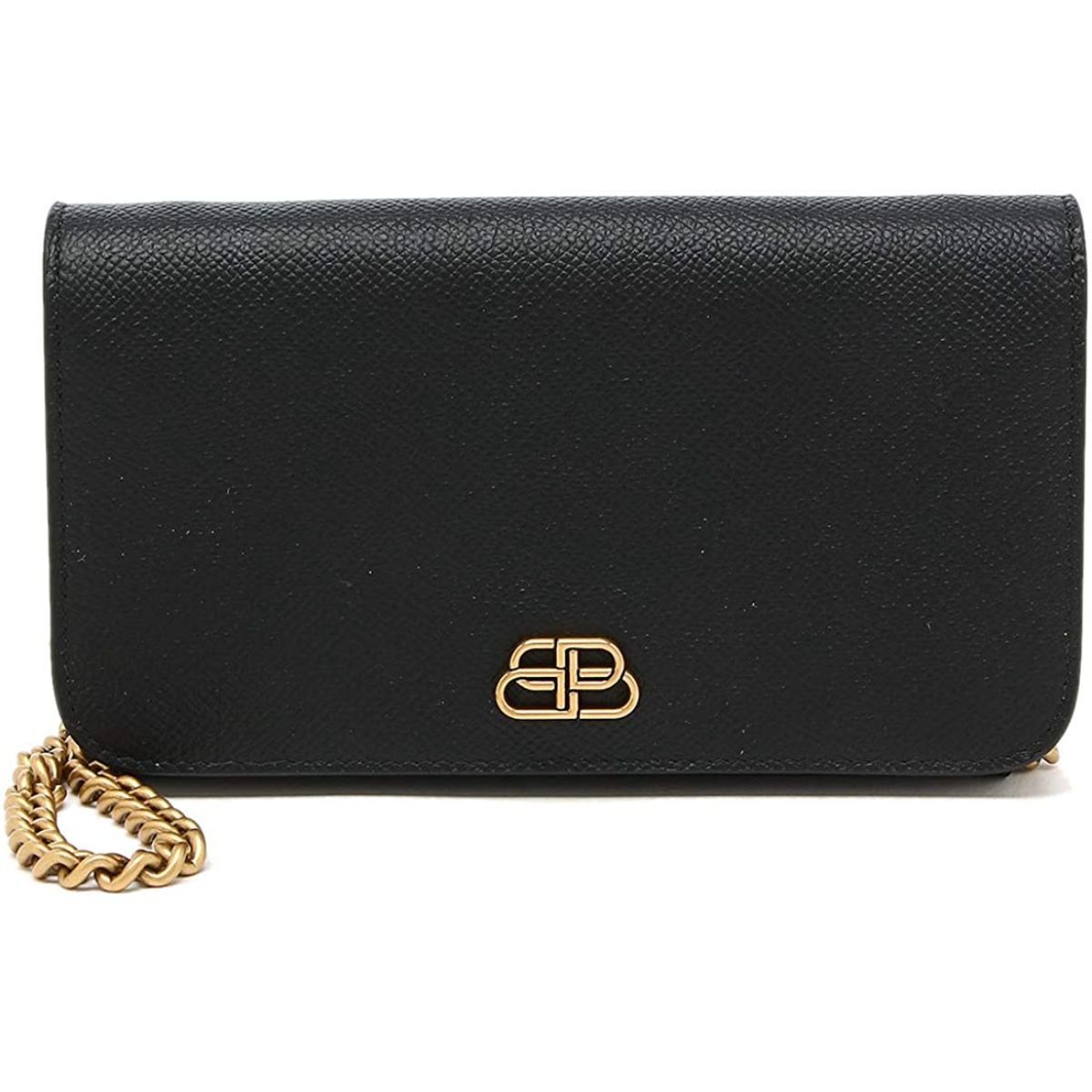 Balenciaga BB Grained Calfskin Black Wallet On Chain Cross Body