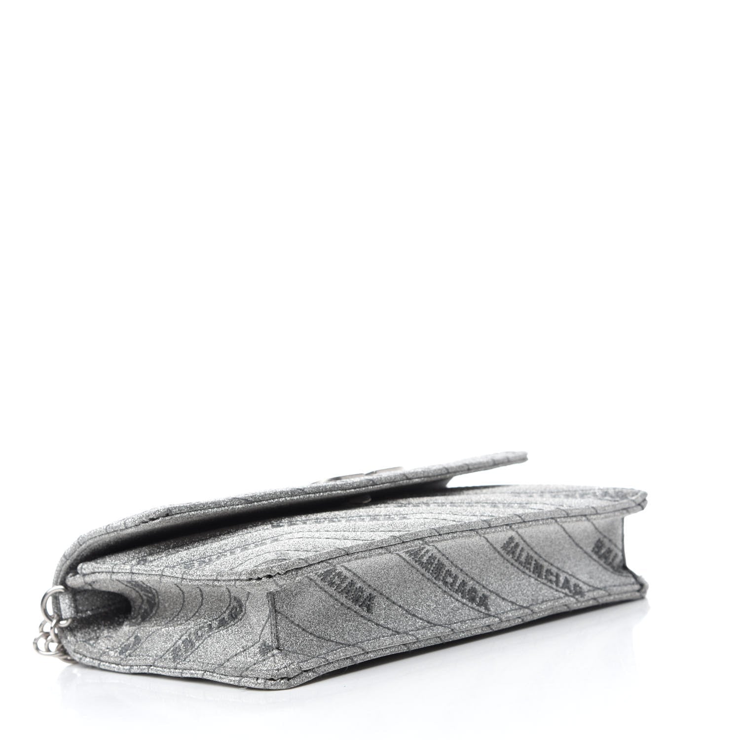 Balenciaga BB Silver Glittered Leather Wallet on Chain Bag