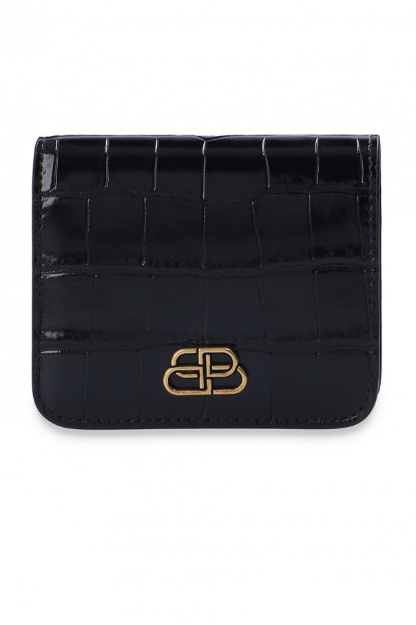 Balenciaga Black Calf Leather Crocodile Embossed Wallet