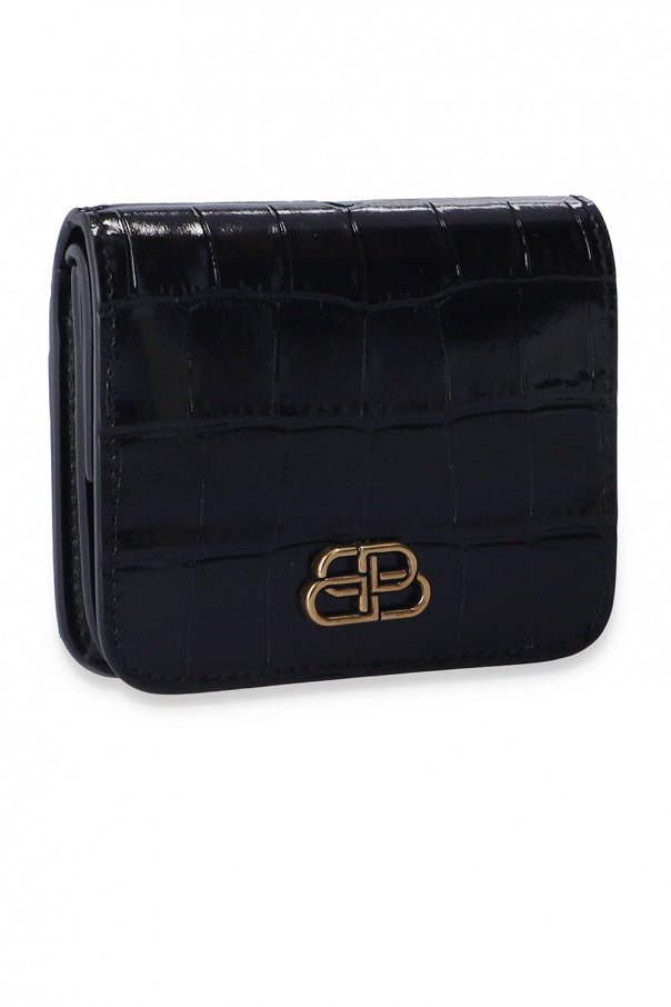 Balenciaga Black Calf Leather Crocodile Embossed Wallet