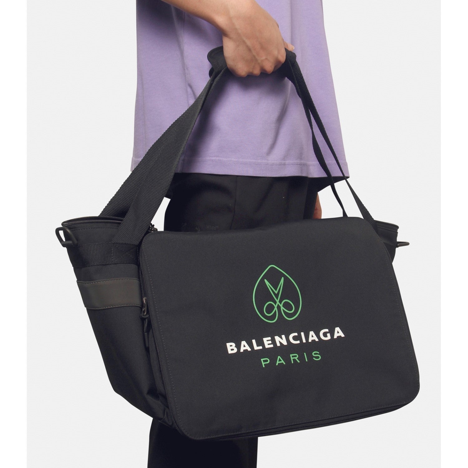 Balenciaga Black Recycled Nylon Messenger Tote