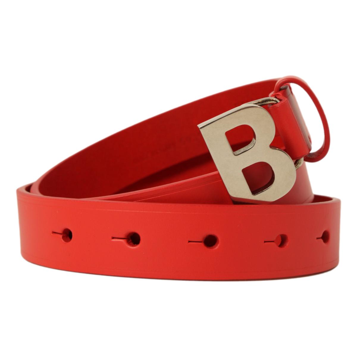 Balenciaga Bright Red Calfskin Leather B Logo Belt Size 70