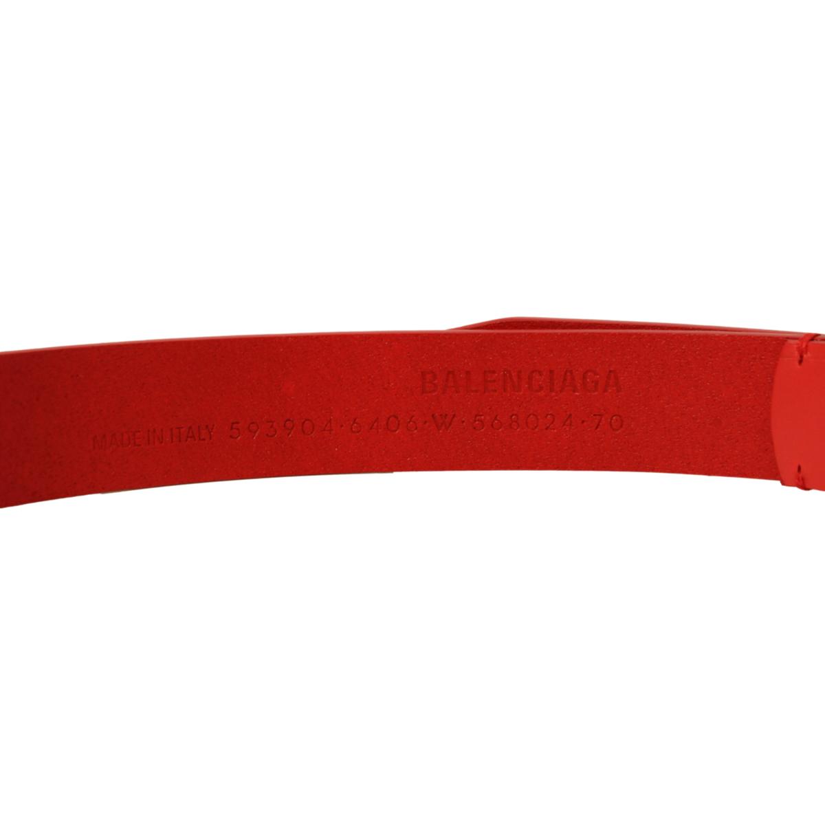 Balenciaga Bright Red Calfskin Leather B Logo Belt Size 70