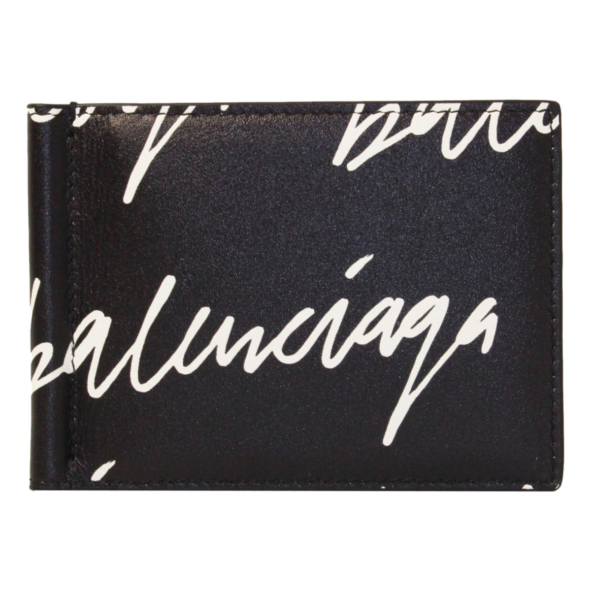 Balenciaga Cash Black Leather Scribble Logo Money Clip Wallet