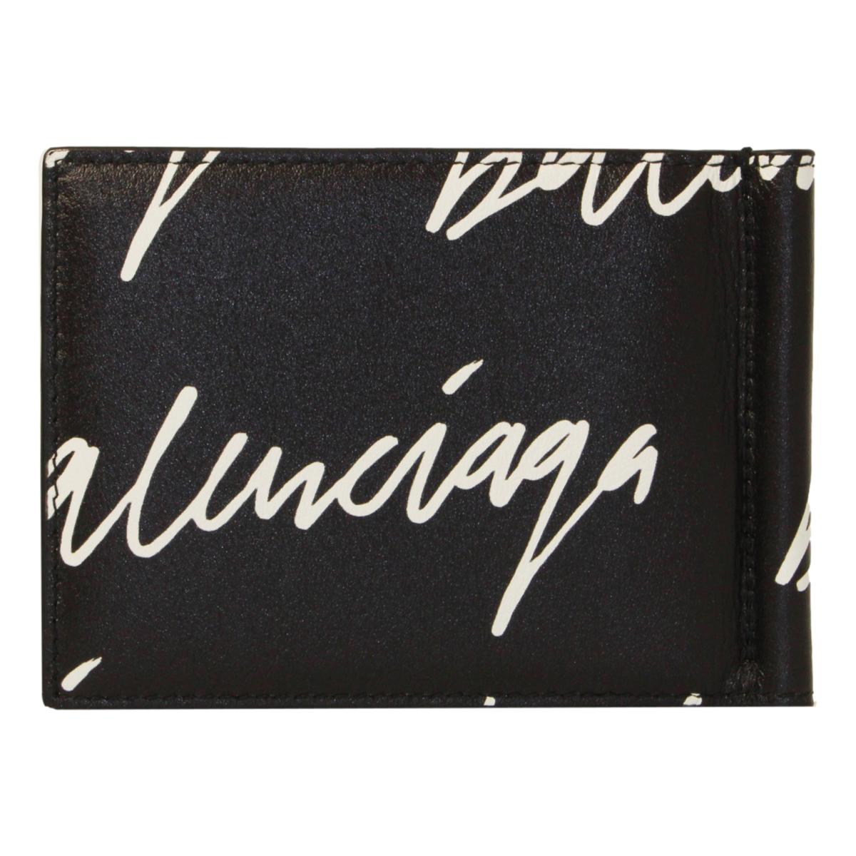 Balenciaga Cash Black Leather Scribble Logo Money Clip Wallet