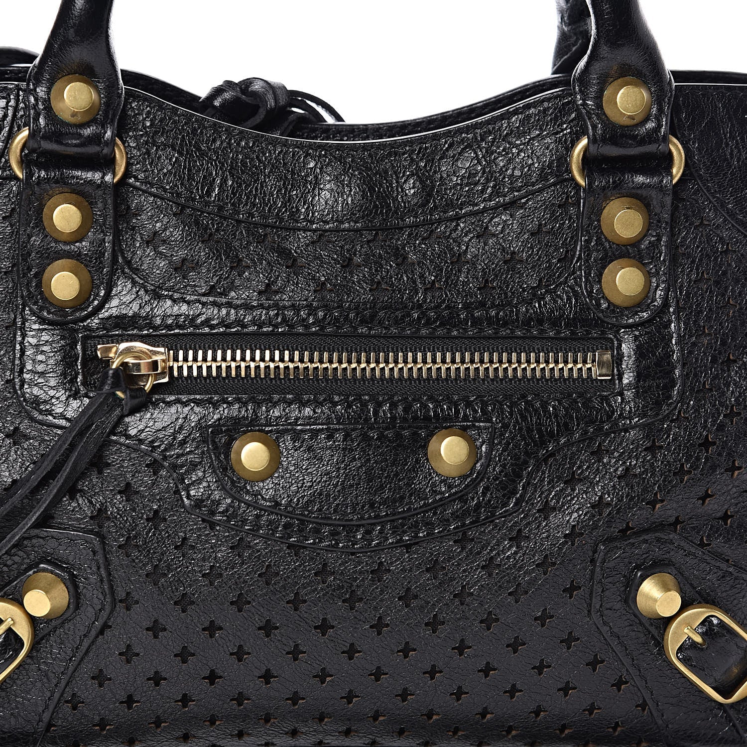 Balenciaga Classic City Black Leather Perforated Mini Satchel Bag