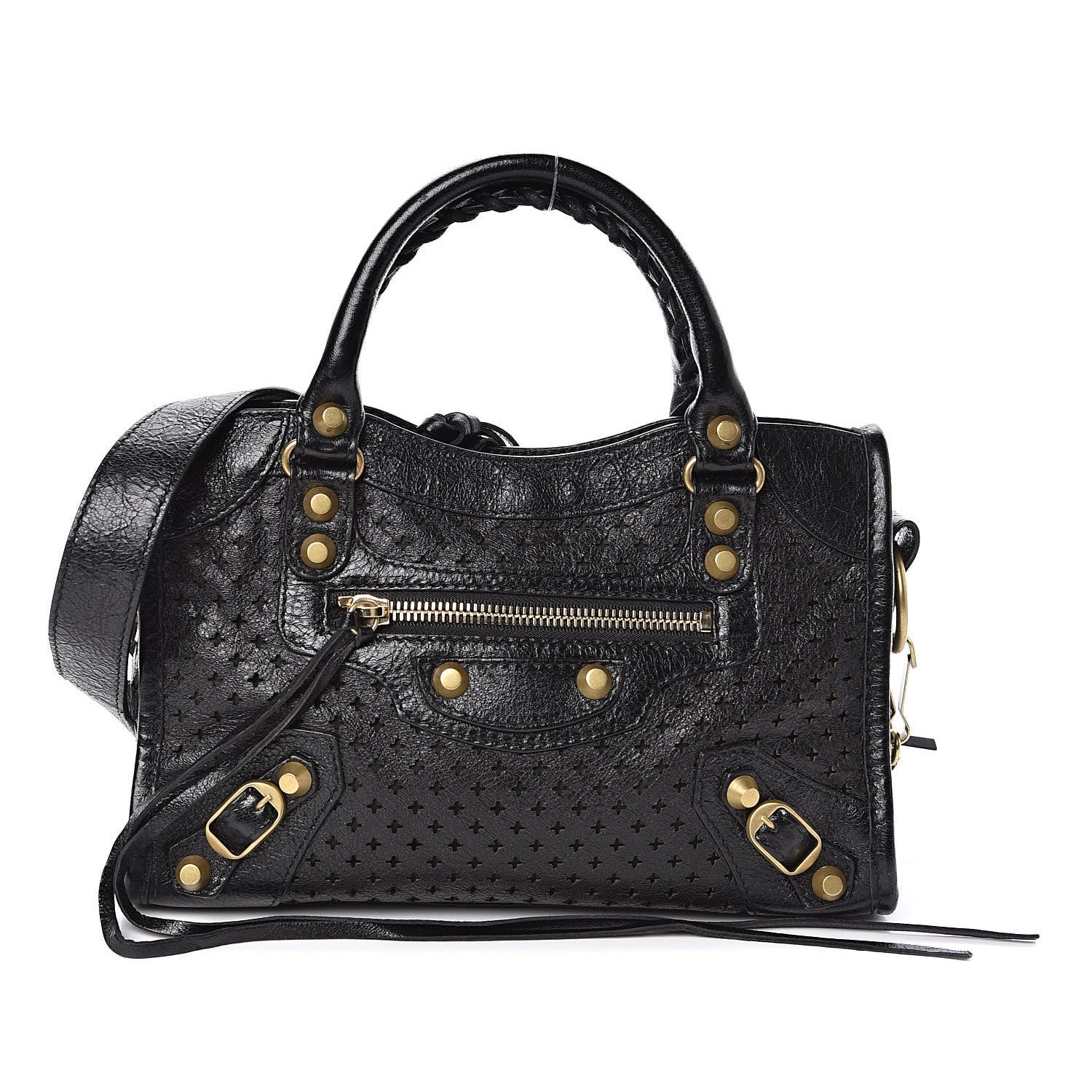 Balenciaga Classic City Black Leather Perforated Mini Satchel Bag