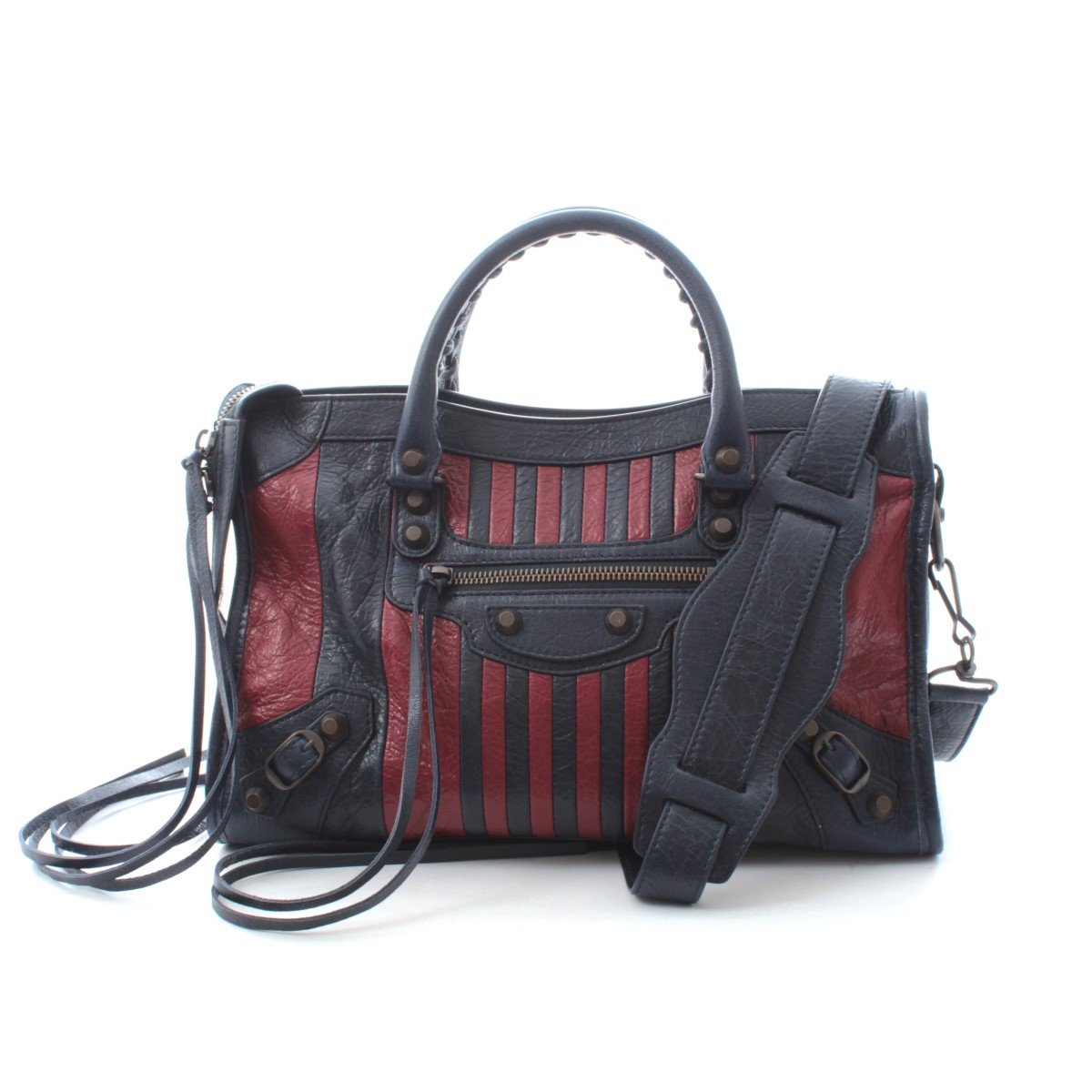 Balenciaga Classic City Marine Bordeaux Stripe Small Satchel Bag