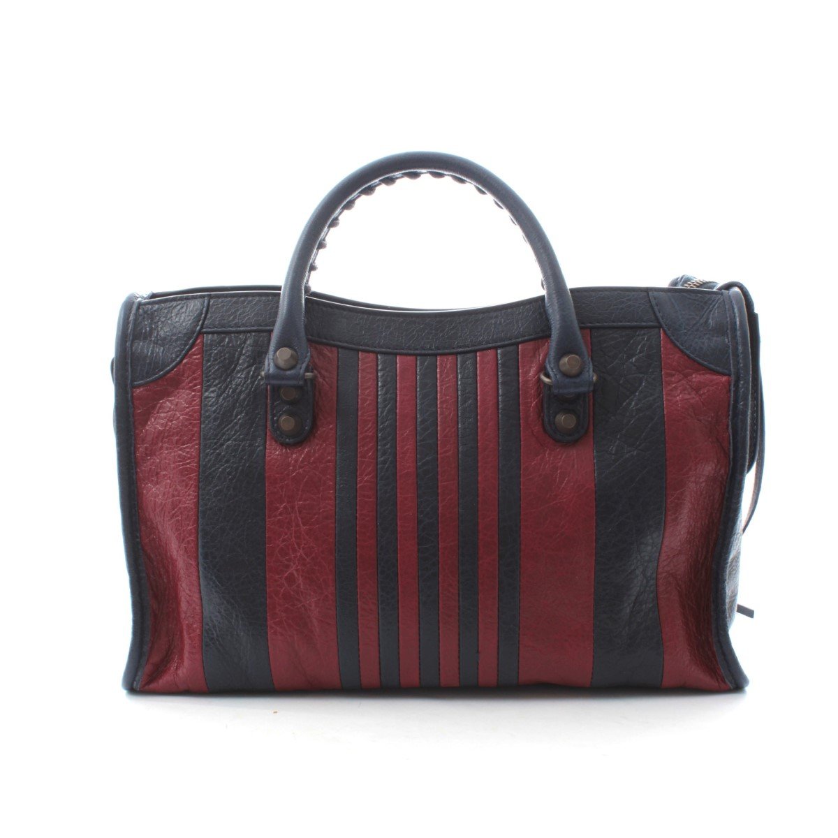 Balenciaga Classic City Marine Bordeaux Stripe Small Satchel Bag