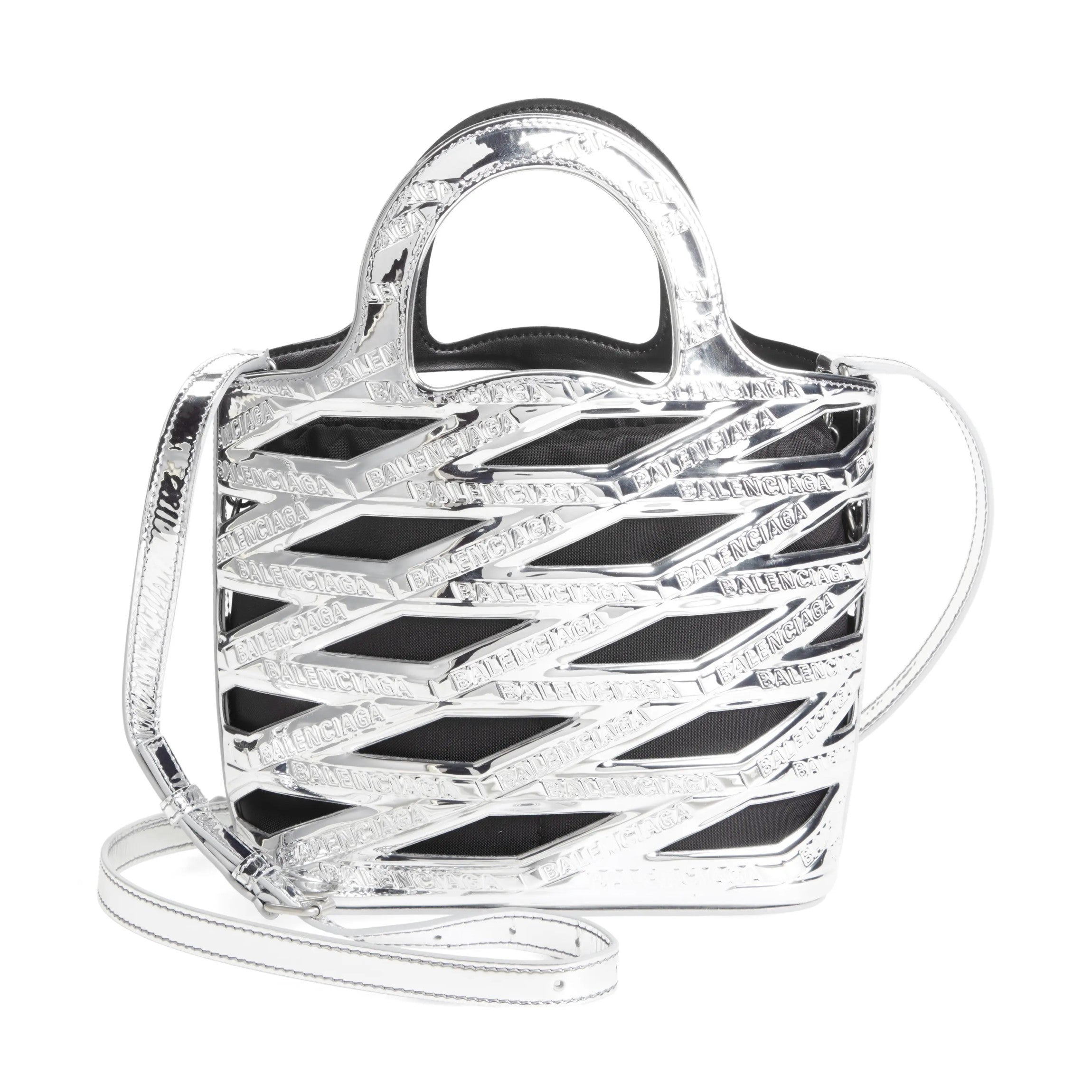 Balenciaga Neo Basket Metallic Silver Leather Small Satchel Bag