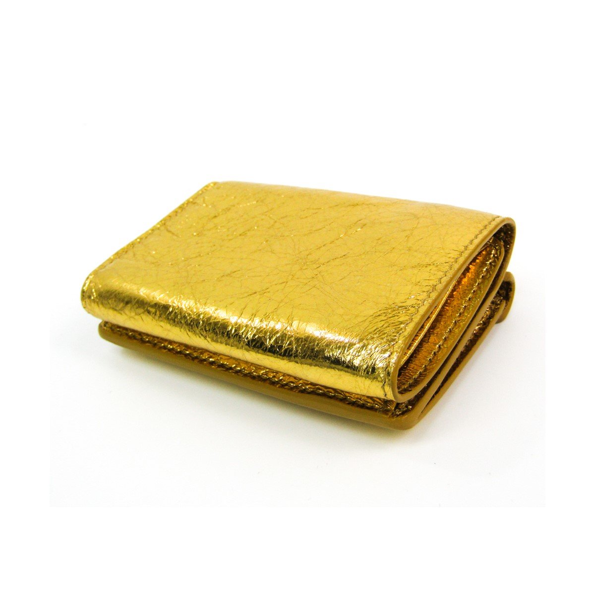 Balenciaga Papier Gold Arena Lambskin Mini Trifold Wallet