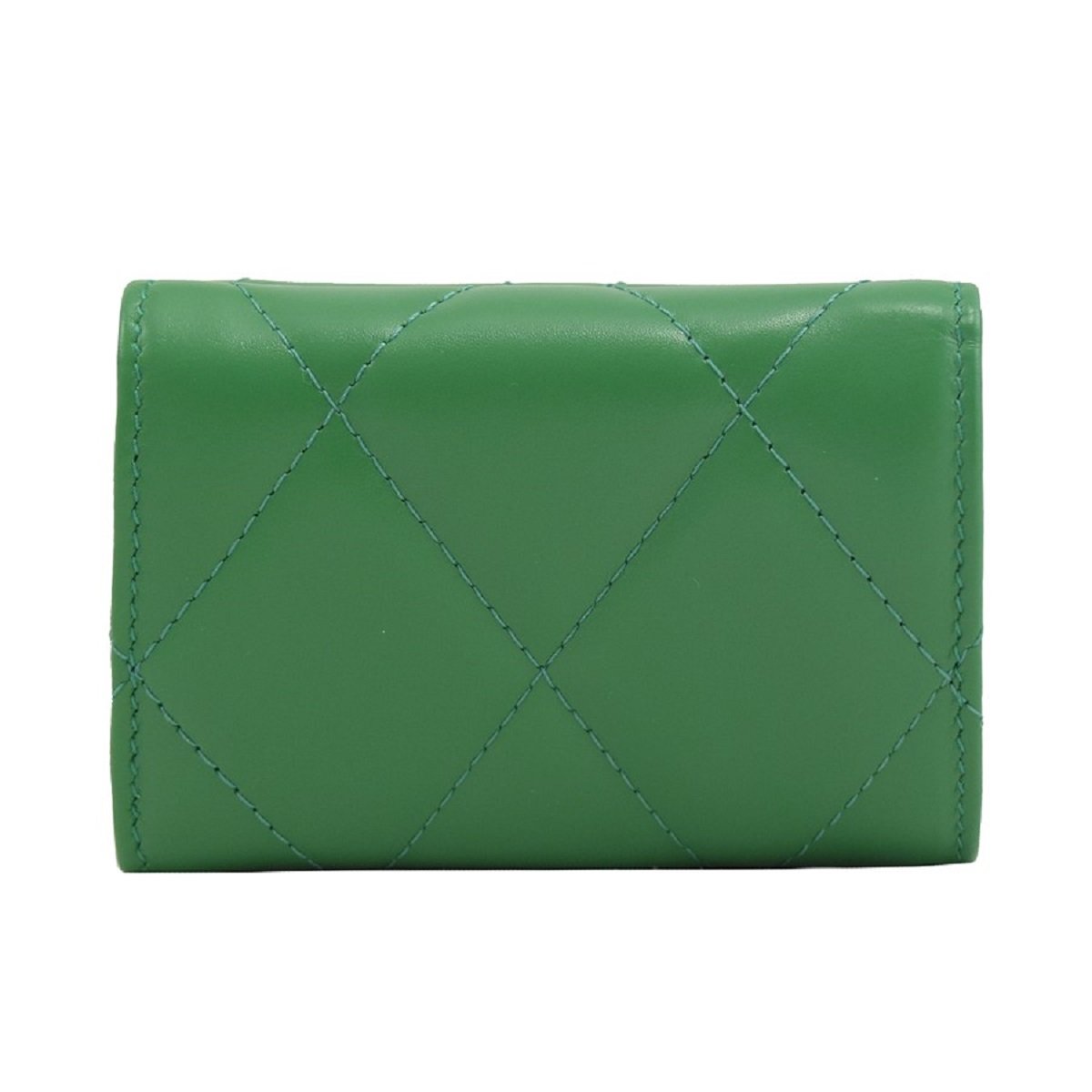 Balenciaga Touch Leaf Green Nappa Leather Quilted Mini Trifold Wallet