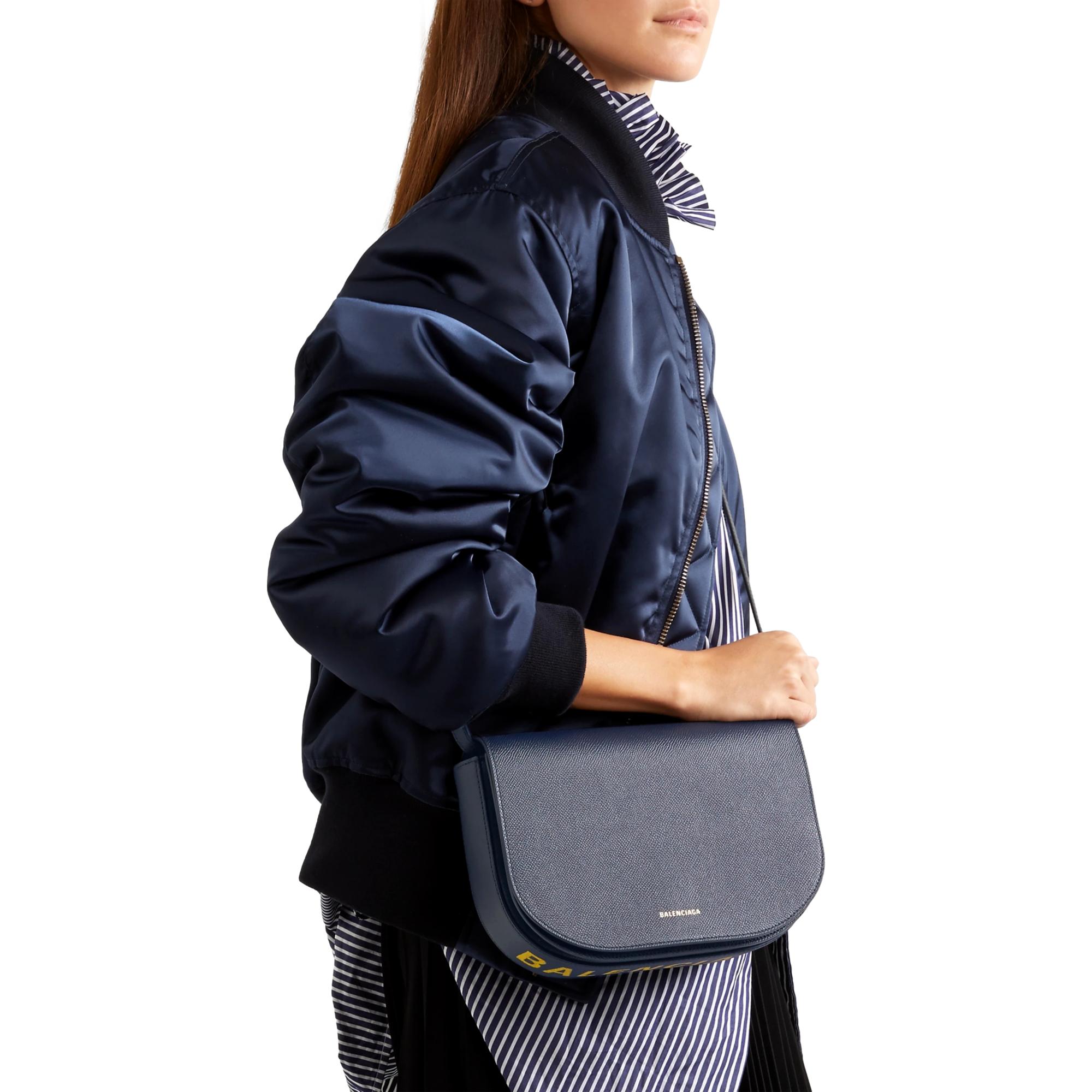 Balenciaga Ville Day Navy Grained Leather Shoulder Bag