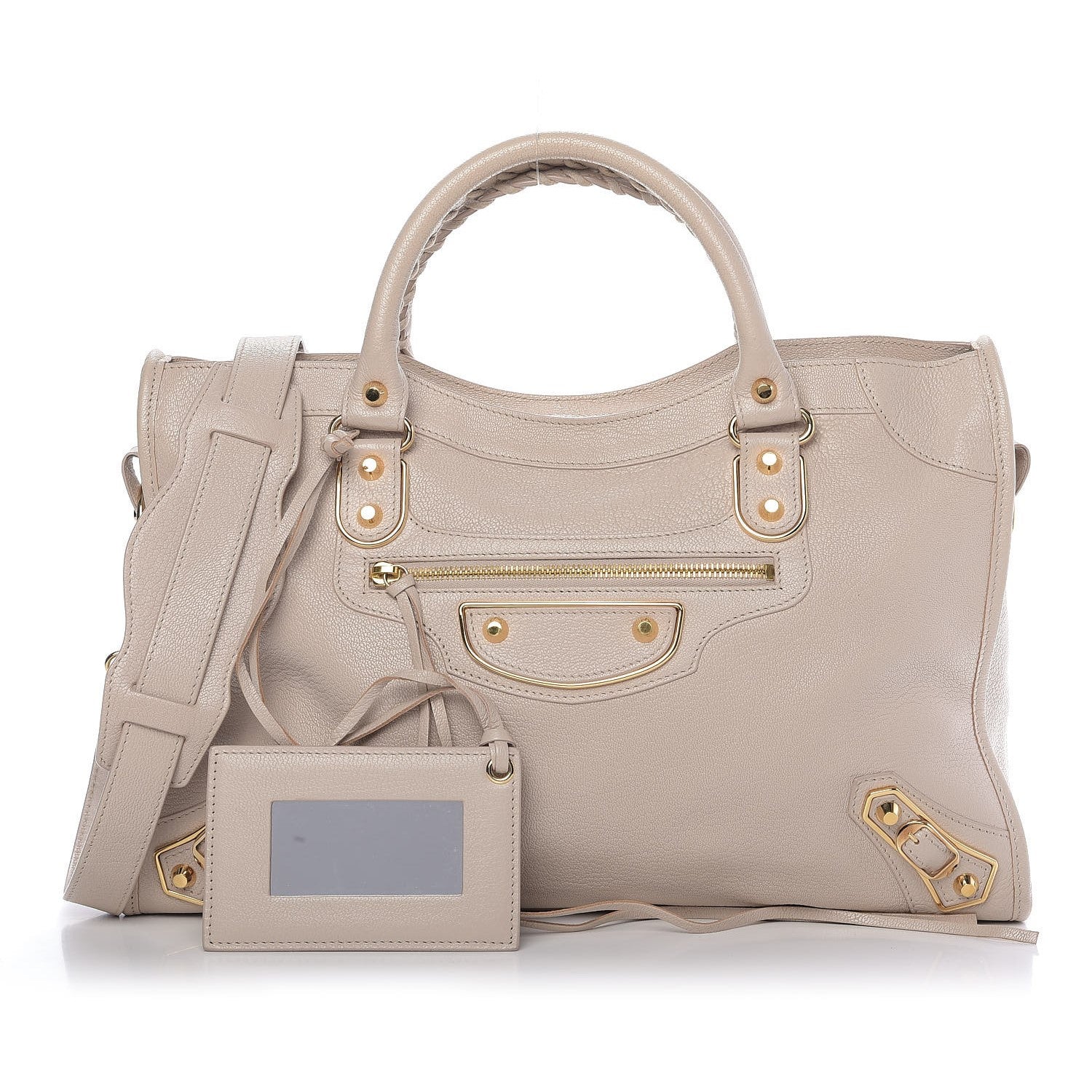 Balenciaga City Praline Beige Shiny Goat Leather Shoulder Bag