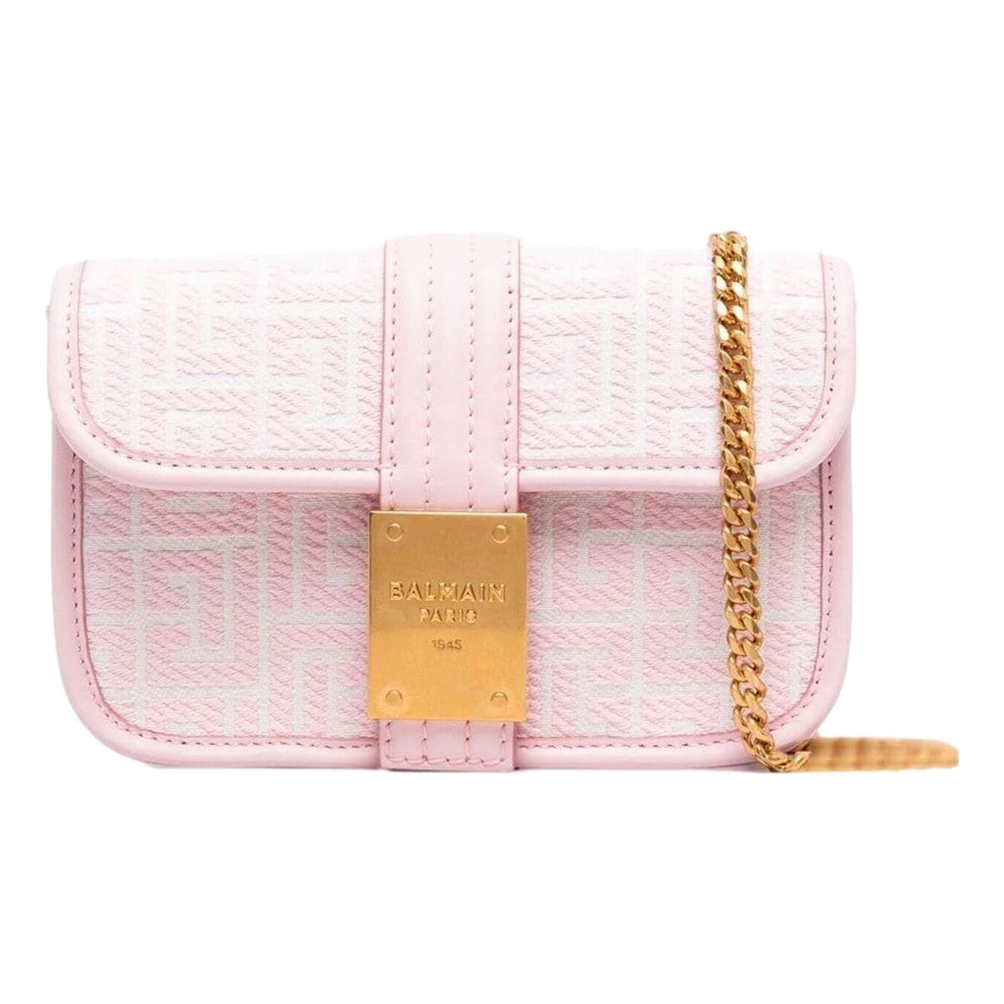 Balmain 1945 Monogram Jacquard Convertible Shoulder Belt Bag Pink White