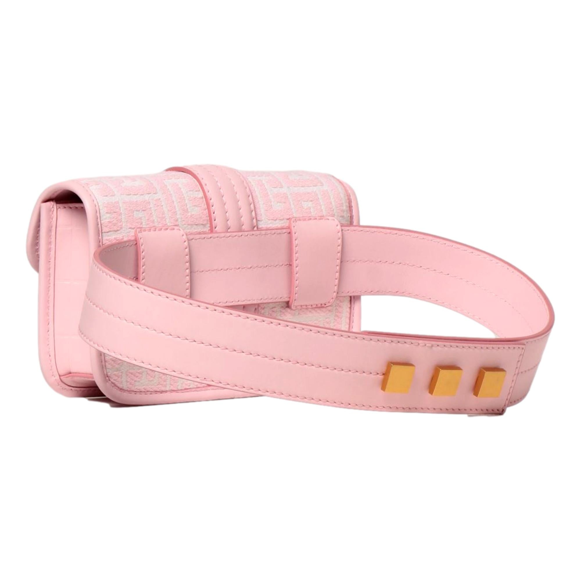 Balmain 1945 Monogram Jacquard Convertible Shoulder Belt Bag Pink White