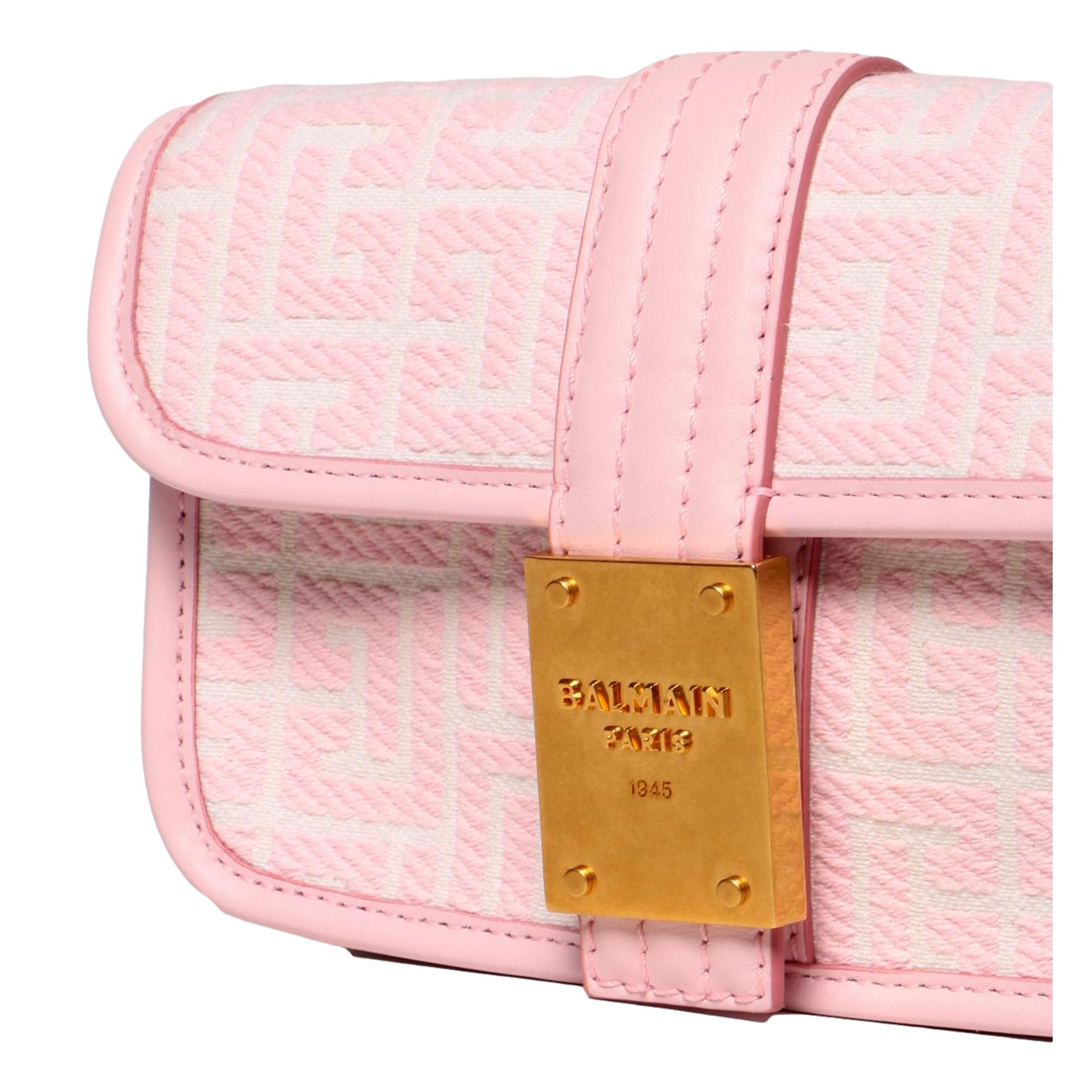 Balmain 1945 Monogram Jacquard Convertible Shoulder Belt Bag Pink White