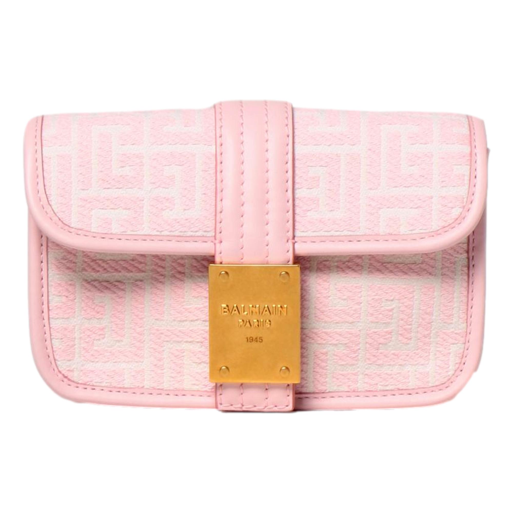 Balmain 1945 Monogram Jacquard Convertible Shoulder Belt Bag Pink White